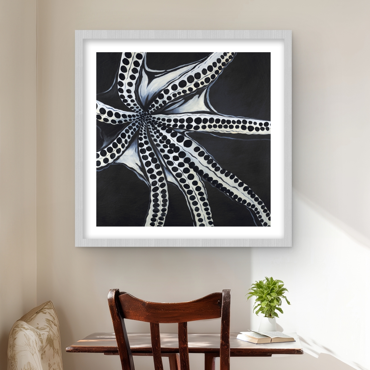 C1FM2424HUC3B5 24 x 24 in. Large Octopus Tentacle - Bathroom Blue Framed Matted Print Wall Art