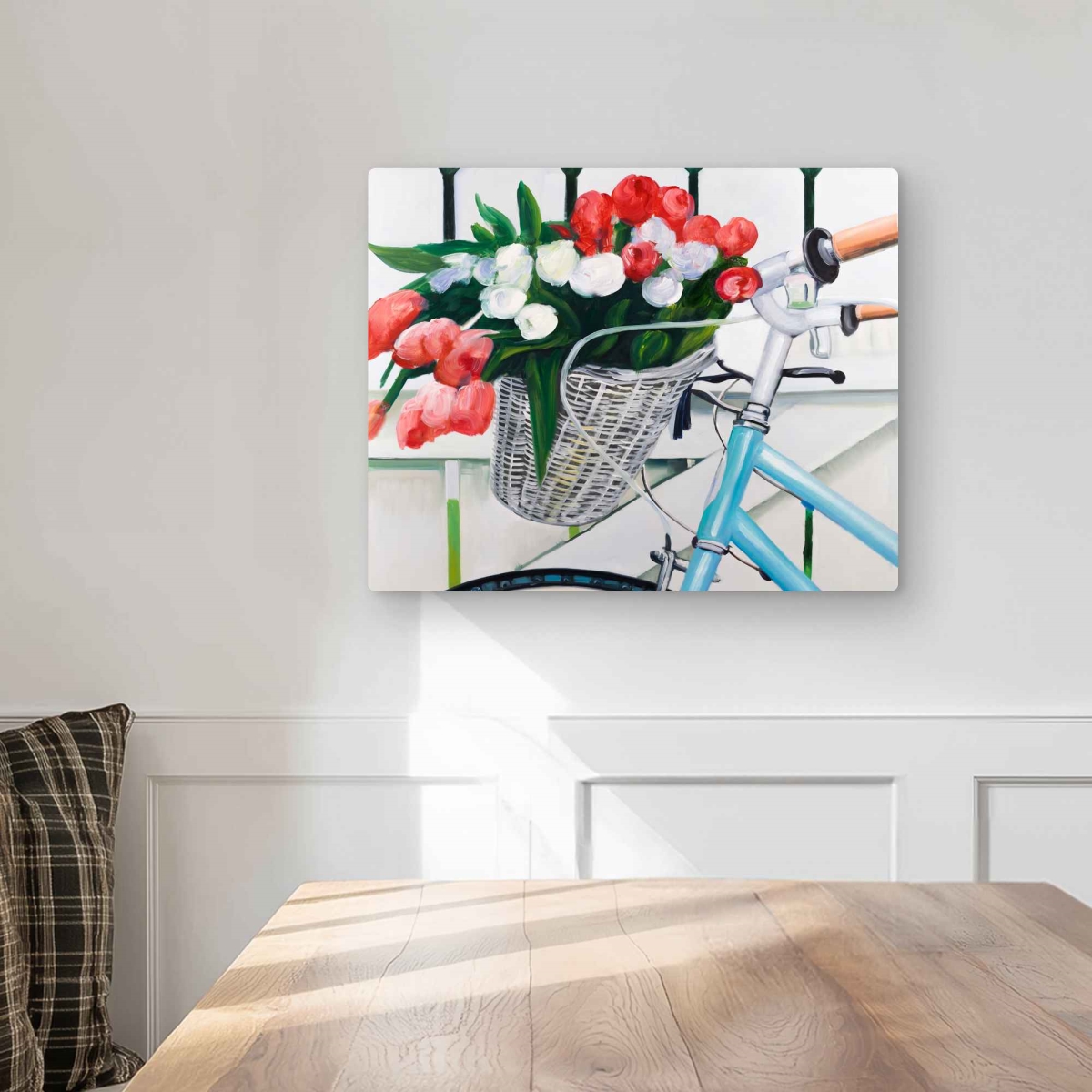 C1MP1620OZGPWT 16 x 20 in. Bicycle with Tulips Wall Art - Floral White Metal Print