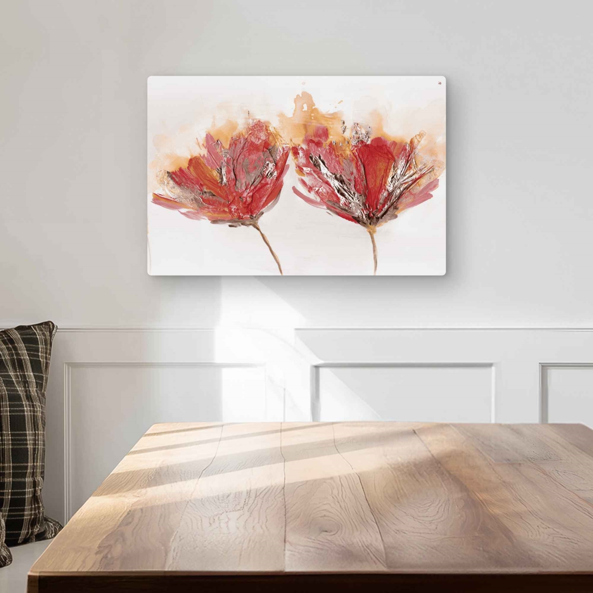 C1MP1218SXR50W 12 x 18 in. Crimson Flowers & Butterfly Wall Art - Beige Floral Metal Print