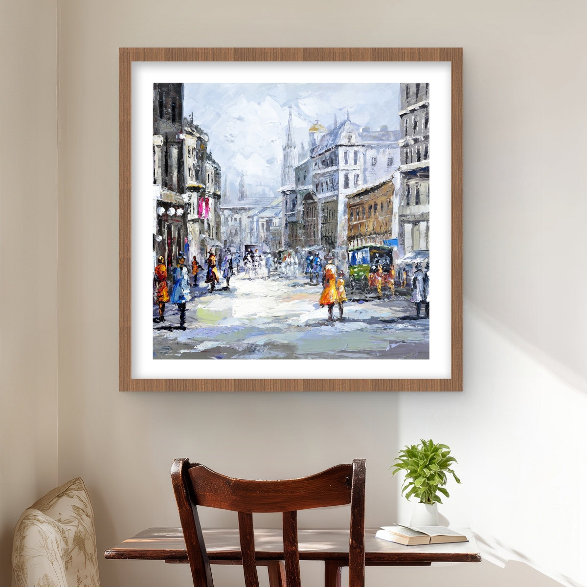C1FM2424VQJ13C 24 x 24 in. Busy Street by A Cloudy Day - Office Blue Framed Print Wall Art
