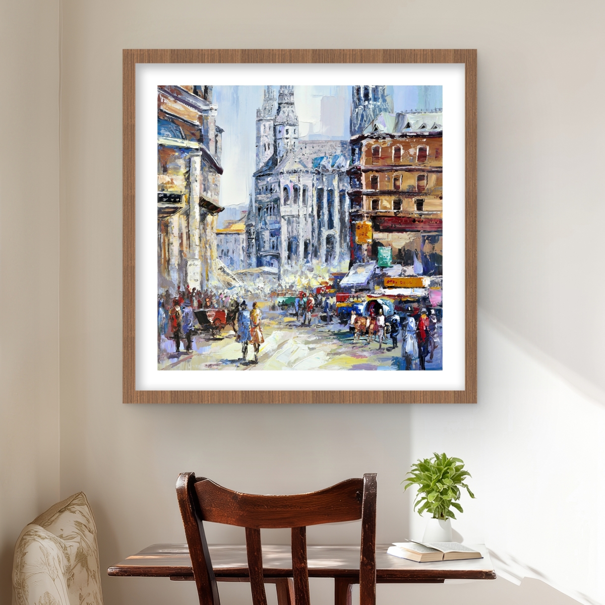 C1FM2424XEBQT7 24 x 24 in. Busy Street by A Sunny Day - Contemporary Man Framed Print Wall Art