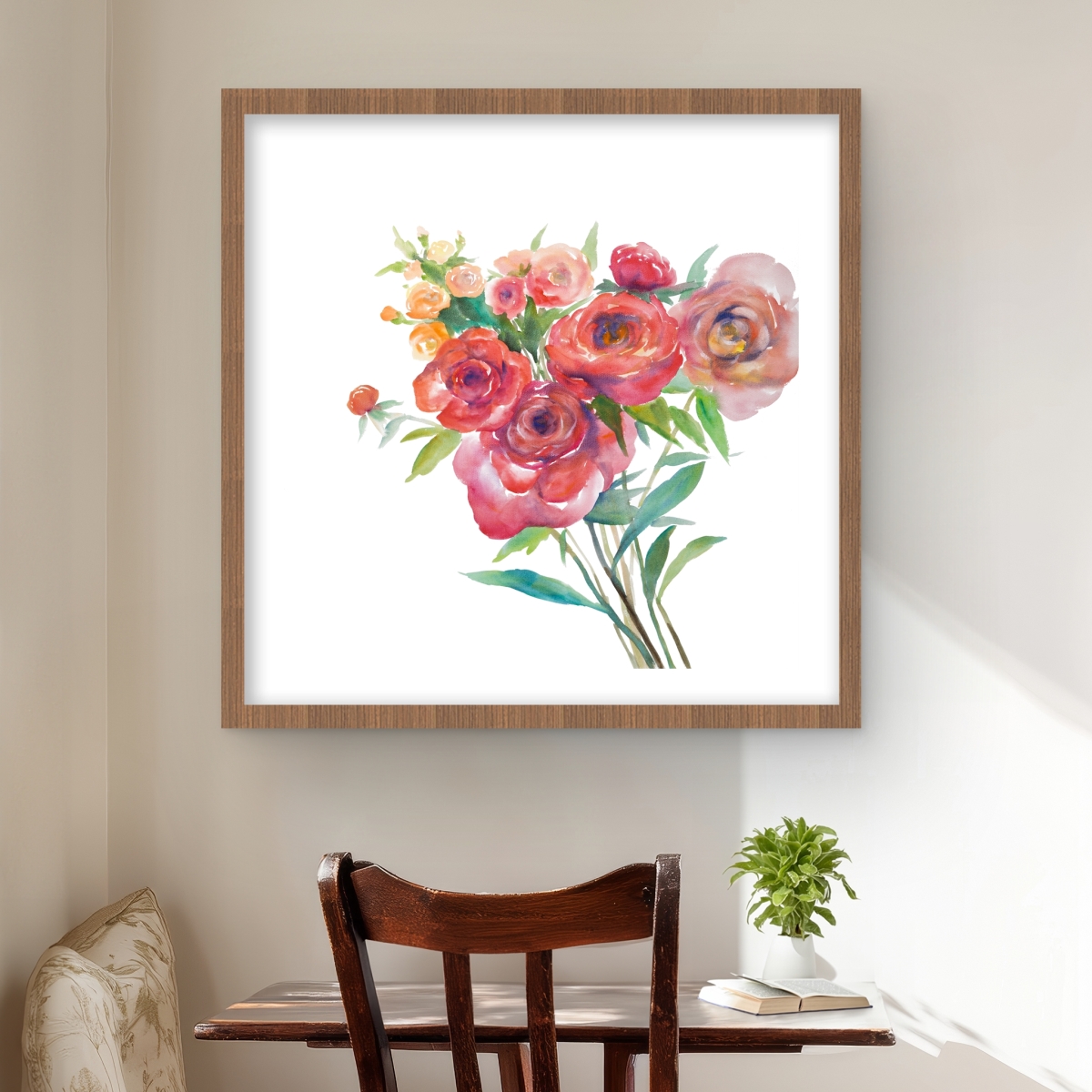 C1FM2424XUVJR4 24 x 24 in. Watercolor Bouquet of Flowers Framed Print Wall Art - Home Decor