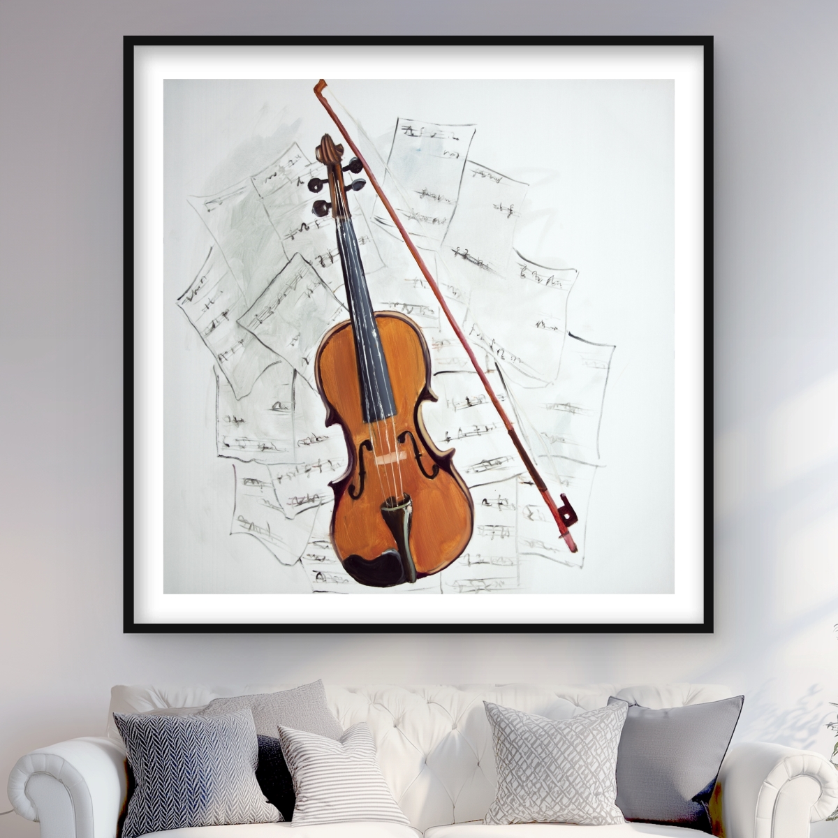 C1FM48484XUAI4 48 x 48 in. Violin On Music Sheet - Framed Matted Print Wall Art for Home Decor