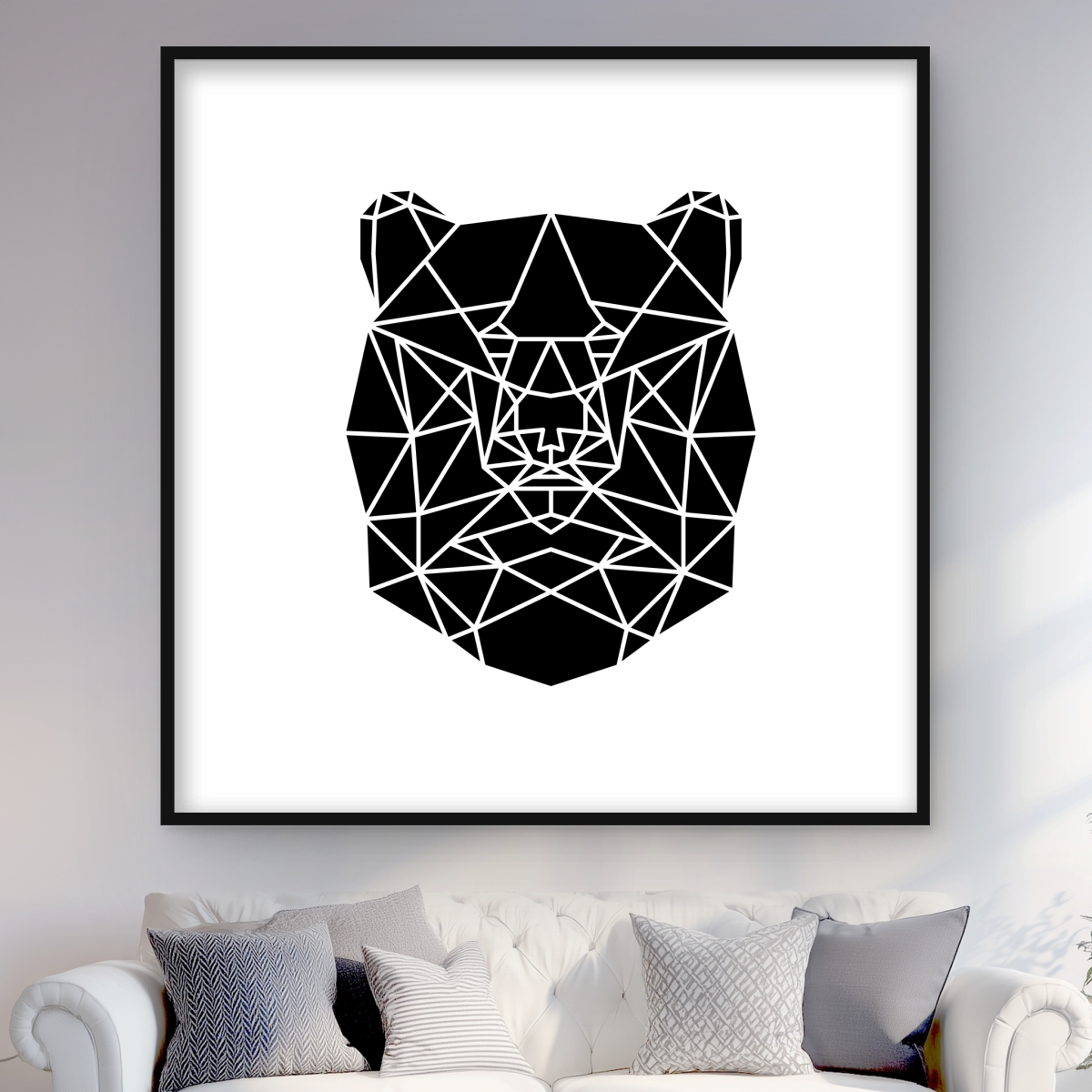 C1FM48486D8ZTN 48 x 48 in. Geometric Bear Head - White Framed Matted Print Wall Art - Home Decor