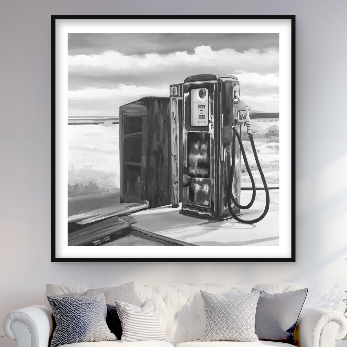 C1FM48486HXJ5U 48 x 48 in. Old Gas Pump - Gray Still Life Framed Print Wall Art for Home Decor