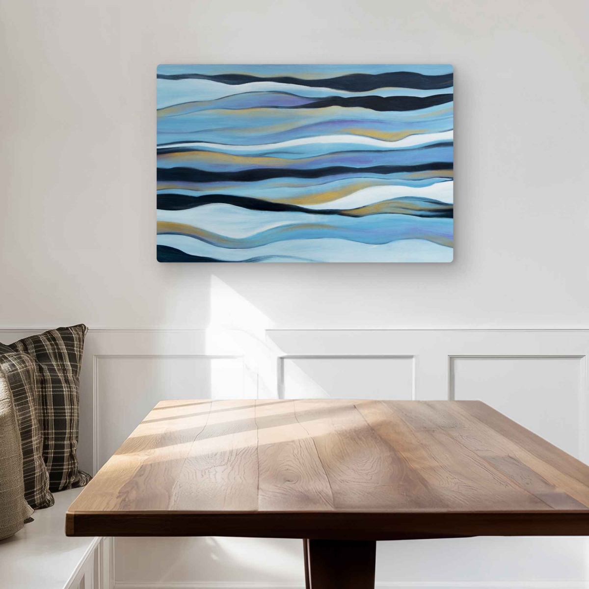C1MP20308R5YMW 20 x 30 in. Blue Sweep - Bathroom Gold Metal Print Wall Art for Home Decor