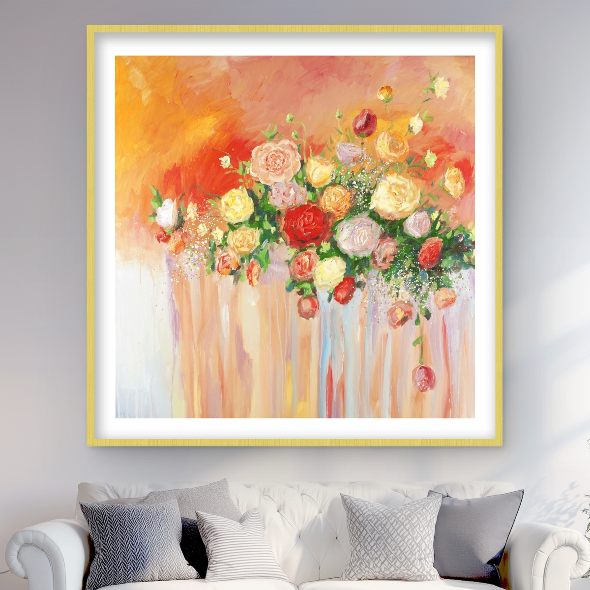 C1FM4848D13S0S 48 x 48 in. Bouquet of Multicolor Abstract Flowers Wall Art - Romantic Home Decor