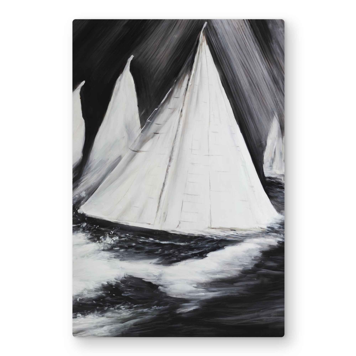 C1MP2030B711LP 20 x 30 in. Grayscale Boats In A Storm Wall Art - Living Room Sea Metal Print