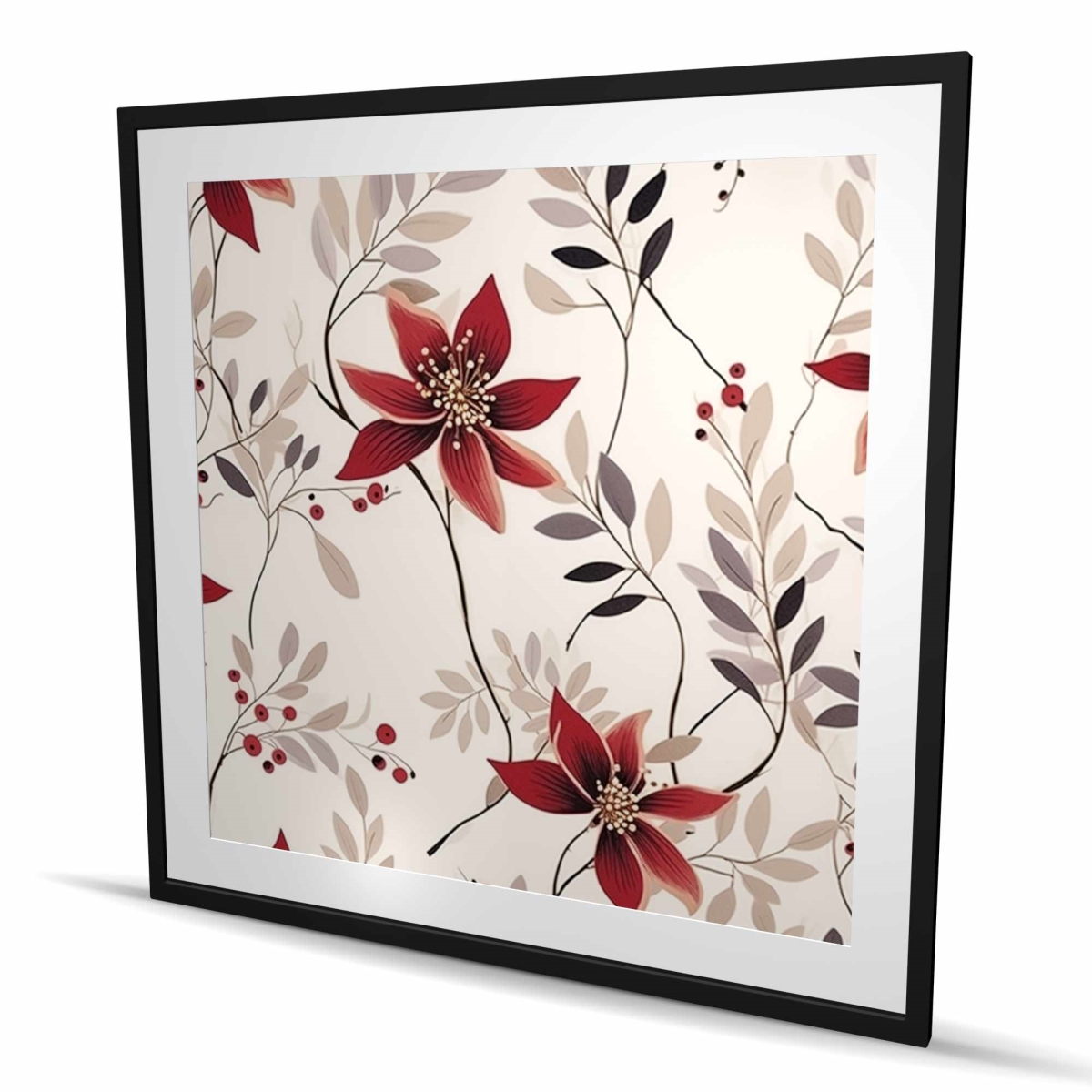 C1FM4848IN6OSR 48 x 48 in. Red Flower Pattern - White Framed Matted Print Wall Art - Home Decor