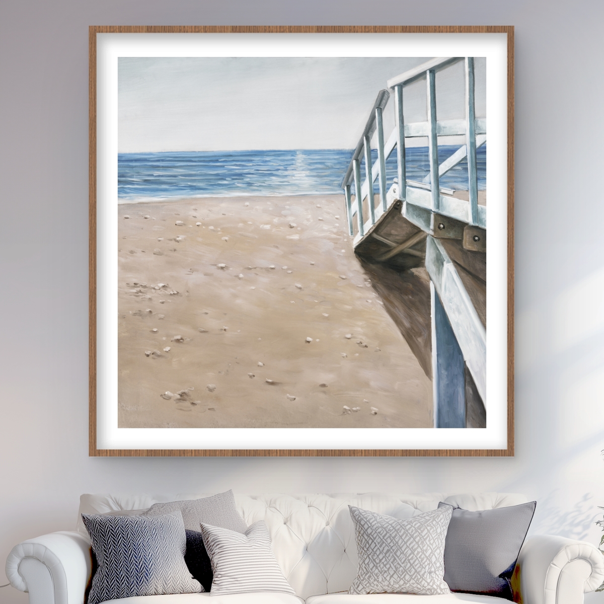 C1FM4848IPPZKV 48 x 48 in. Soft Seaside Landscape - Waves Coastal Framed Matted Print Wall Art