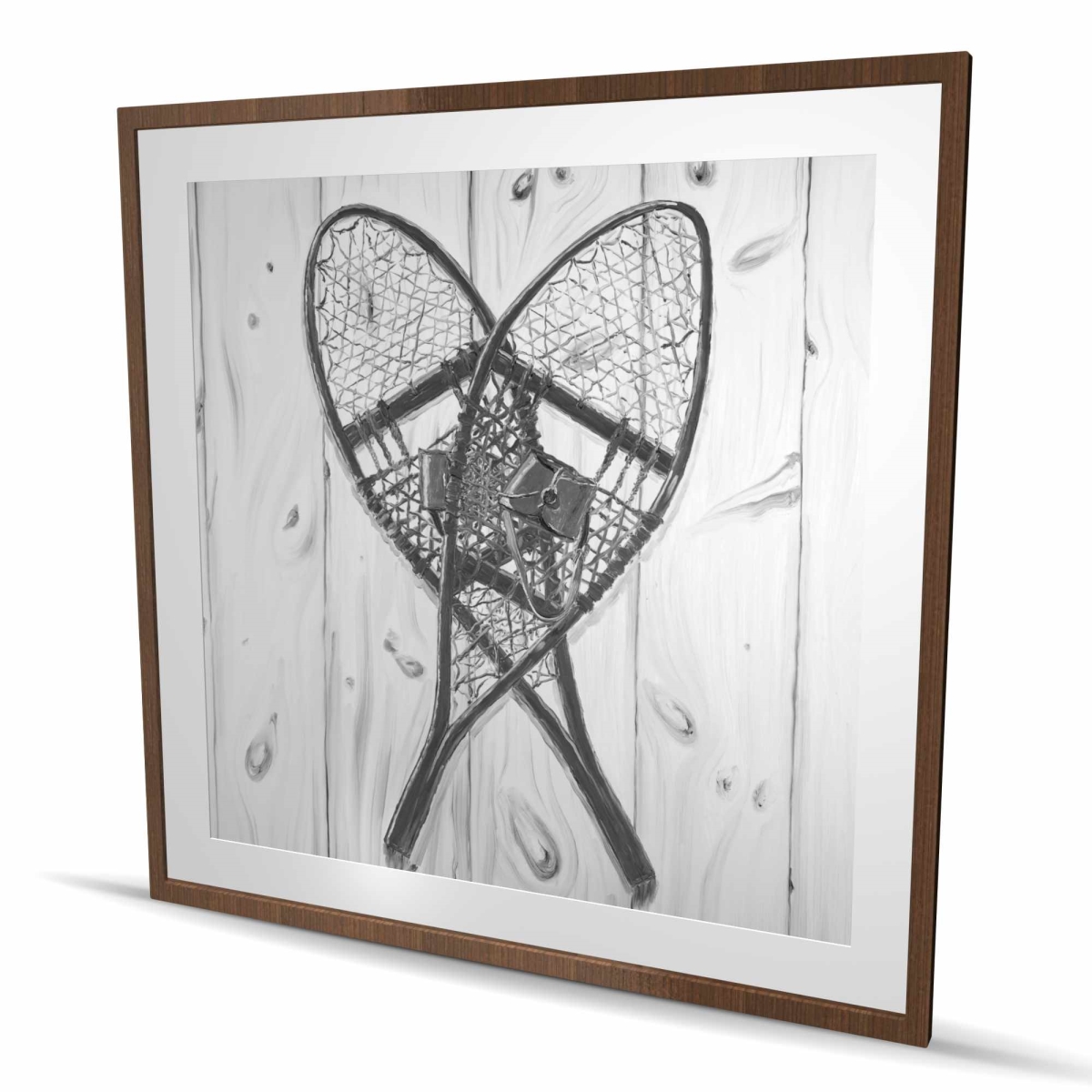 C1FM48481XZ6EP 48 x 48 in. Vintage Monochrome Wood Snowshoes Wall Art - Black Holidays Print