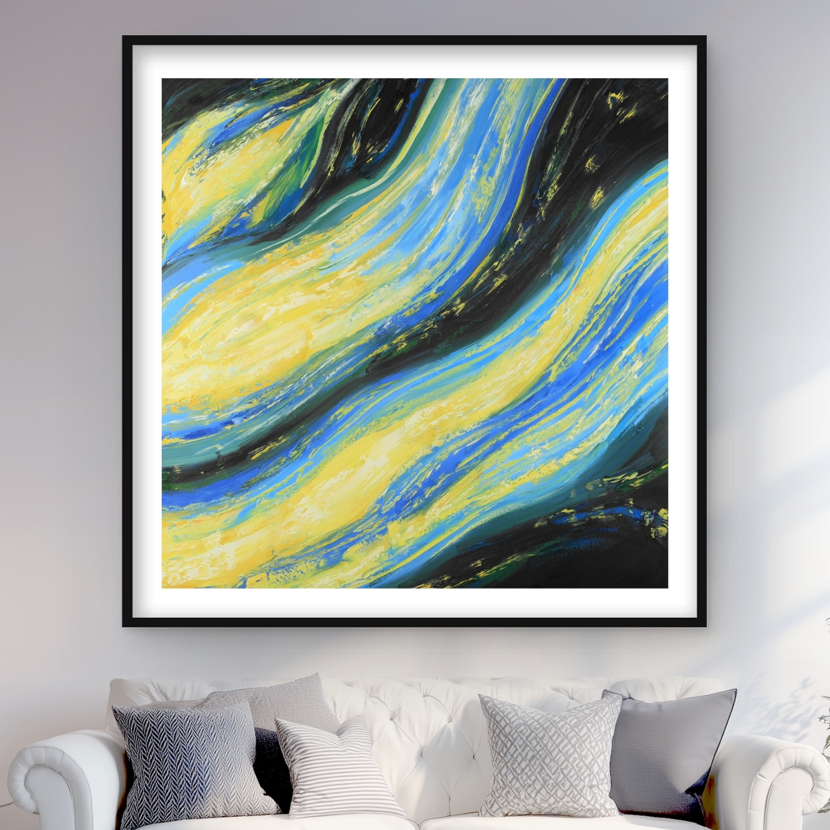 C1FM4848PT3WQW 48 x 48 in. Liquid Magic Wave - Abstract Framed Print Wall Art for Home Decor