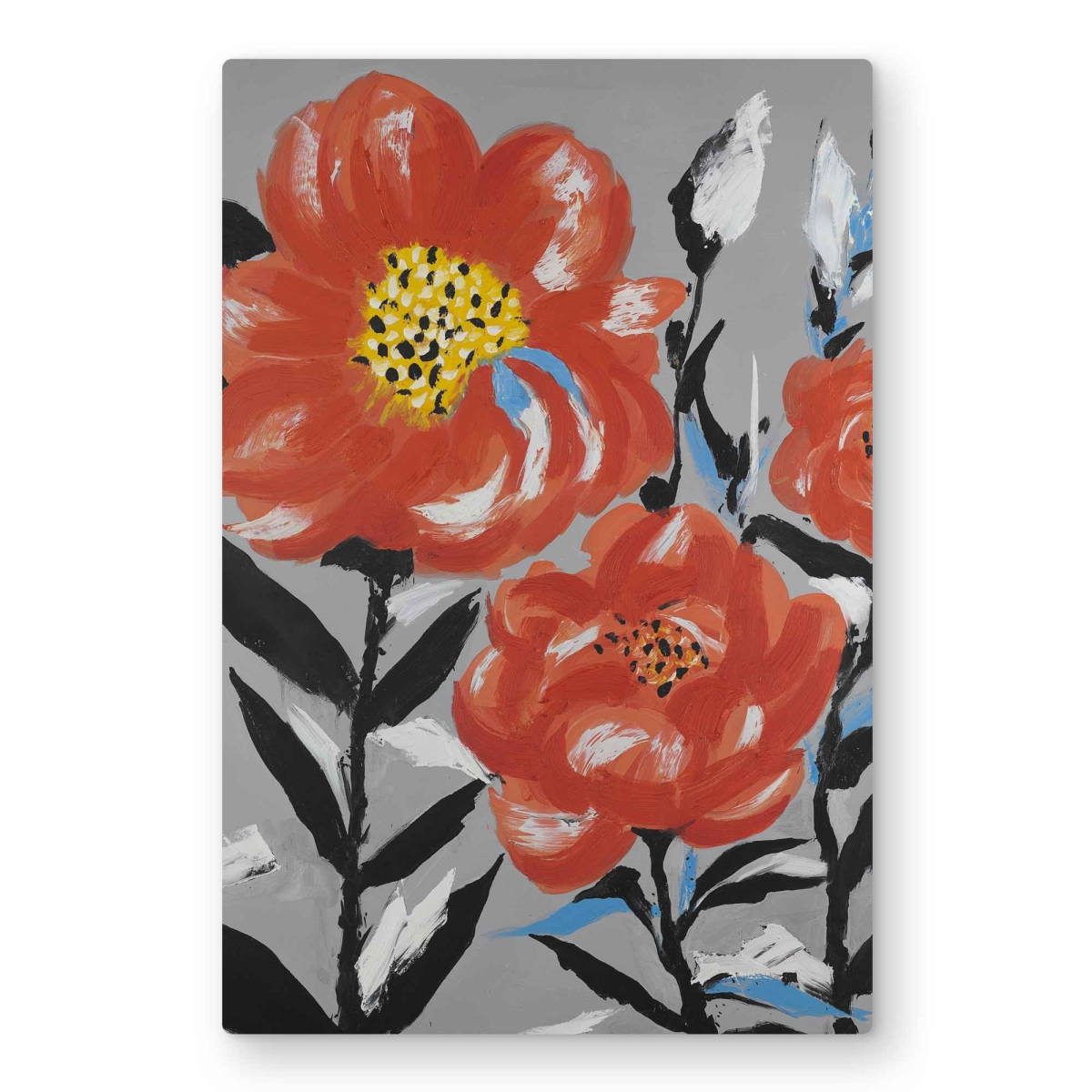C1MP2030KAQR0F 20 x 30 in. Pink Flowers with Blue Leaves Wall Art - Romantic Floral Metal Print