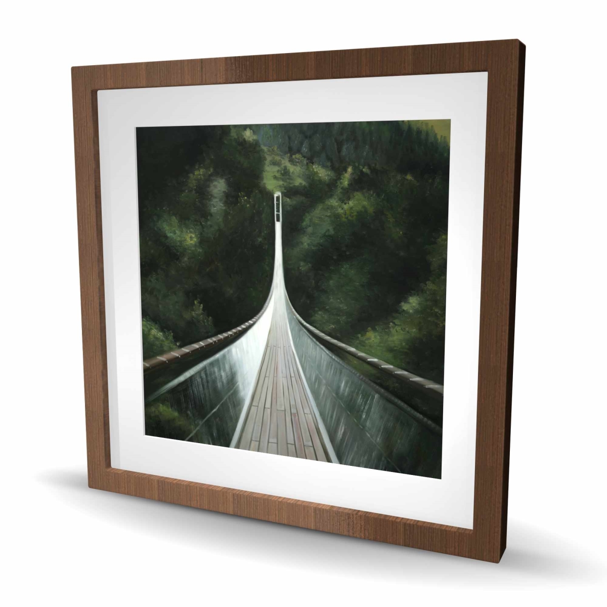 C1FM2424N0984B 24 x 24 in. Steep Bridge - Modern Trees Framed Matted Print Wall Art - Home Decor