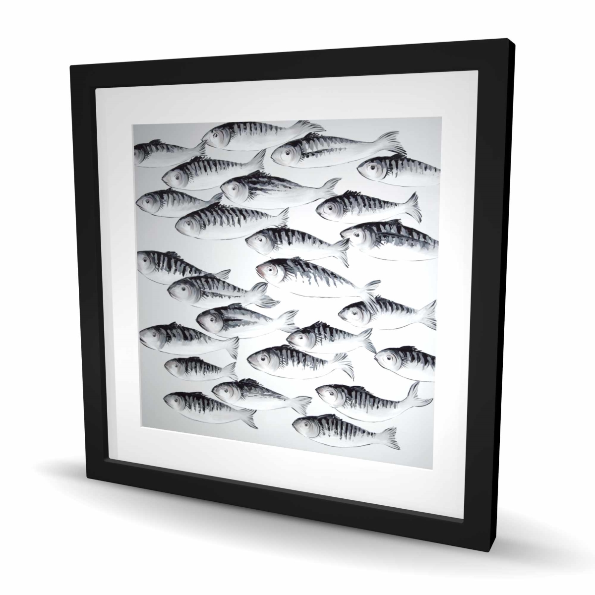C1FM2424AQ5HFS 24 x 24 in. Gray School of Fish - Framed Matted Print Wall Art - Aquatic Decor
