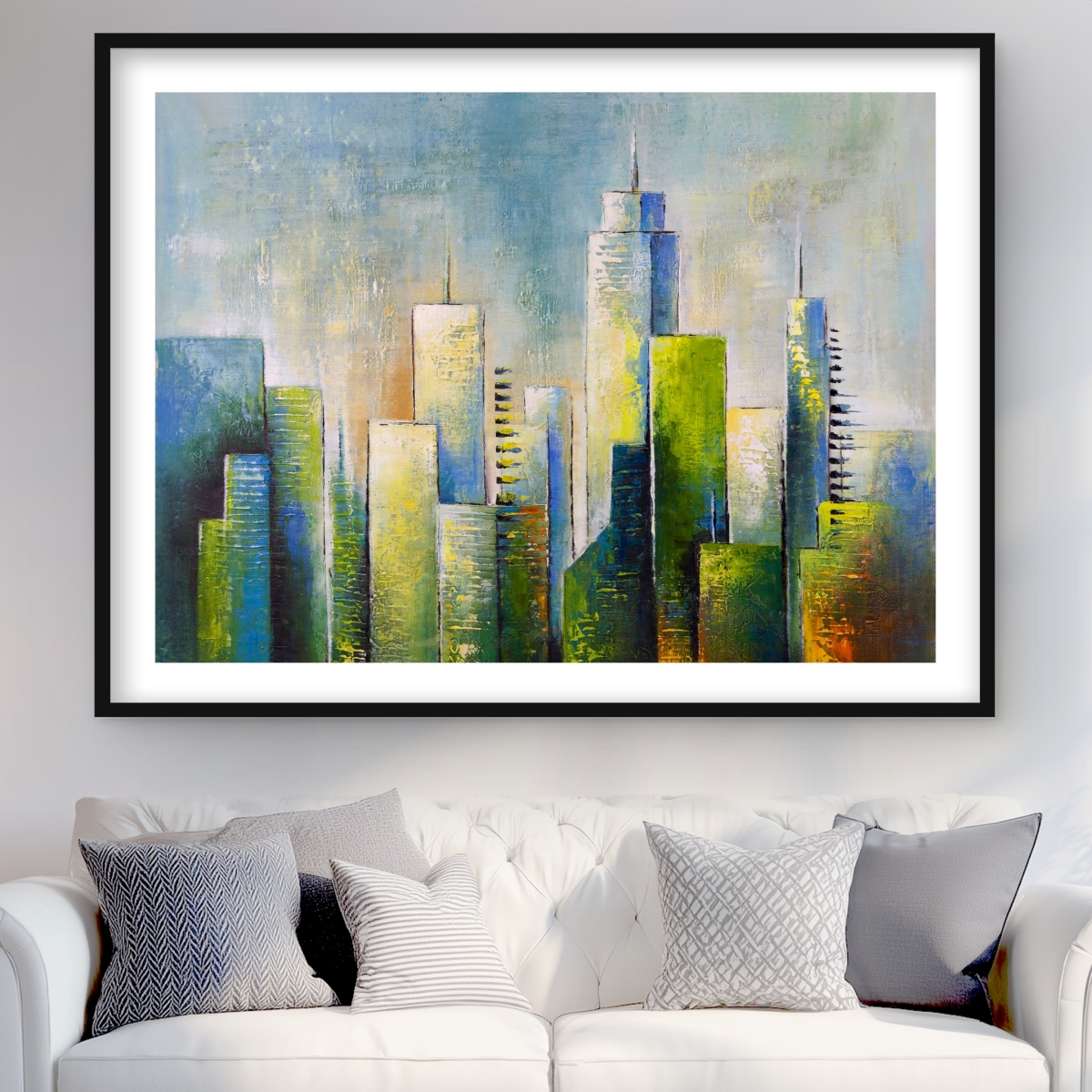 C1FM36485EMO3V 36 x 48 in. Abstract Skyline - Contemporary Framed Print Wall Art for Home Decor