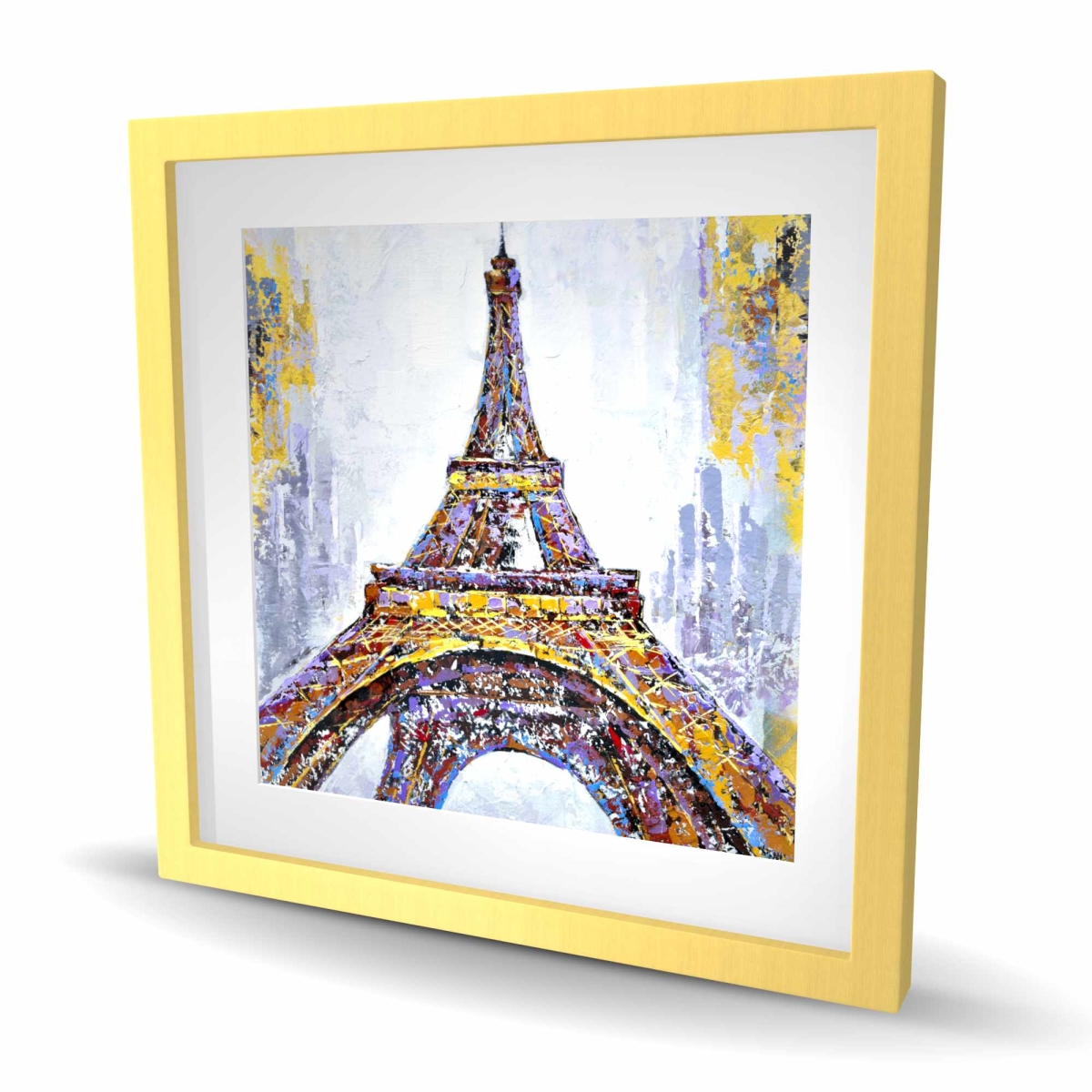 C1FM2424YDZUO2 24 x 24 in. Abstract Paint Splash Eiffel Tower - Purple Framed Print Wall Art