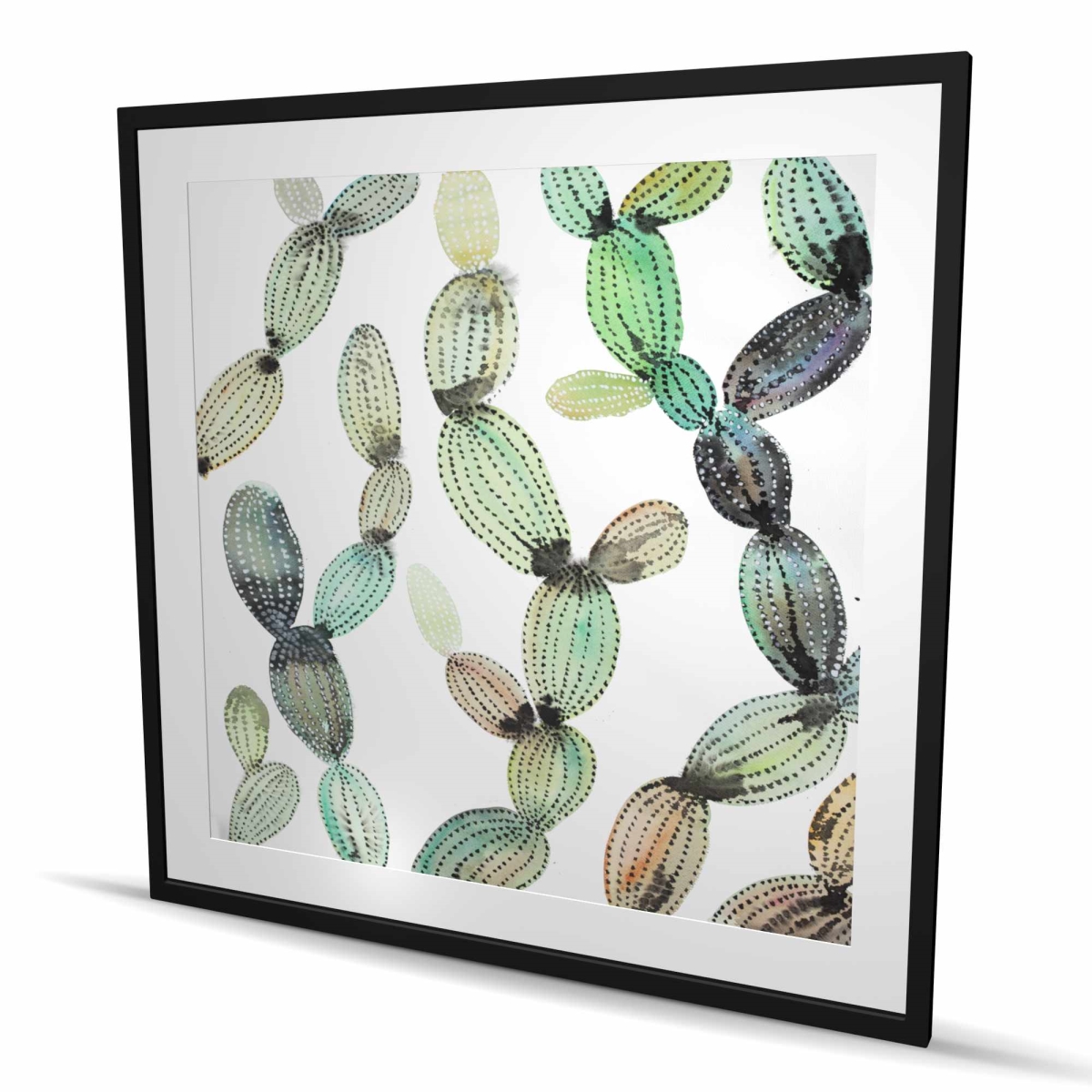 C1FM48480TTPFD 48 x 48 in. Cactus Pattern - Framed Matted Print Wall Art for Bedroom Decor