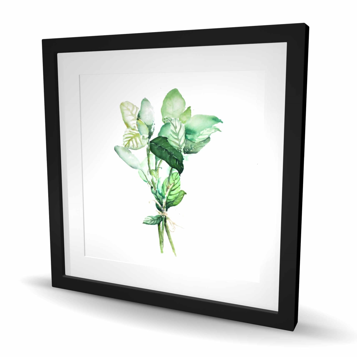 C1FM2424R32E4P 24 x 24 in. Tied Up Basil Leaves Bundle - Framed Matted Print Wall Art for Decor