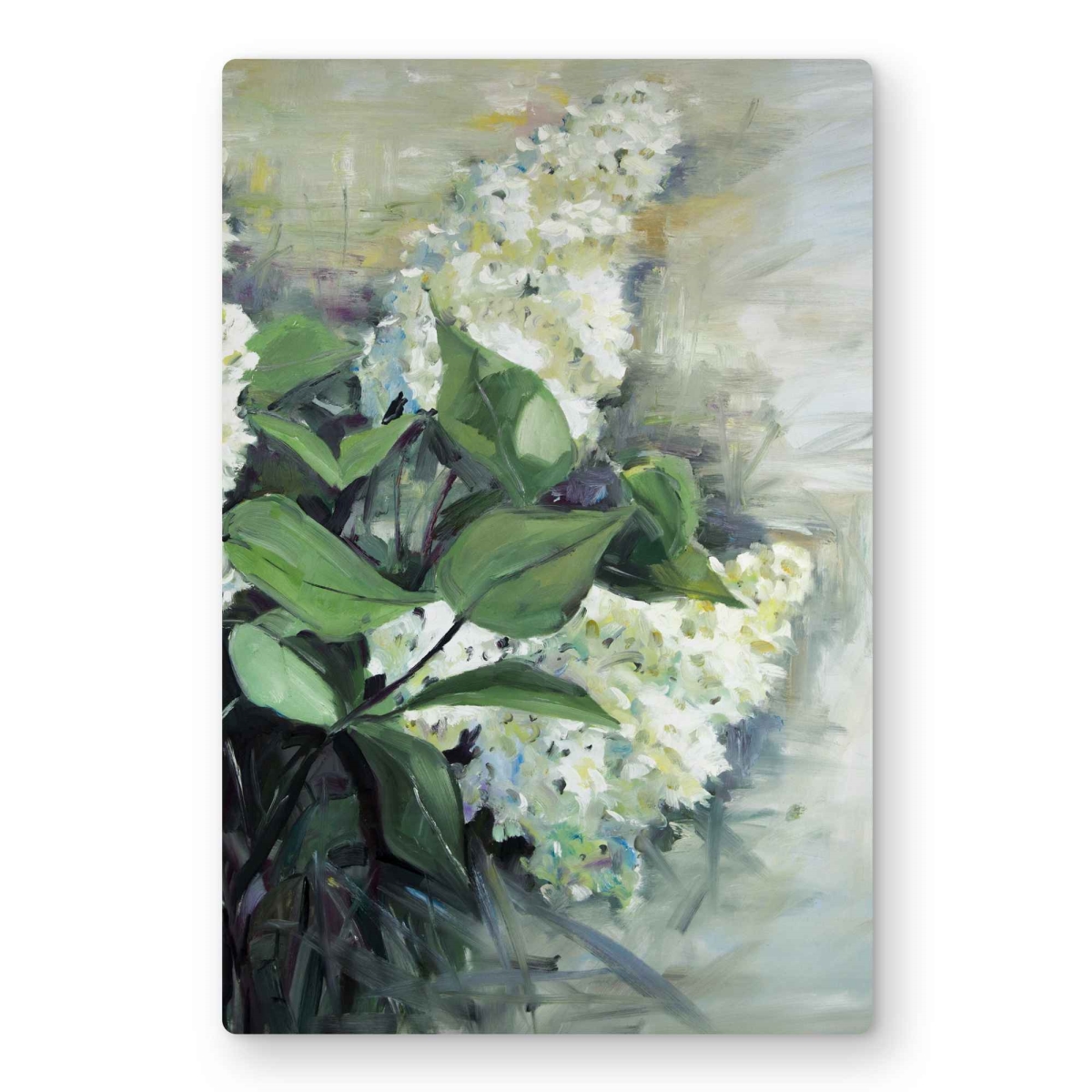 C1MP1218SN9Z11 12 x 18 in. White Lilacs - Floral Green Metal Print Wall Art for Home Decor