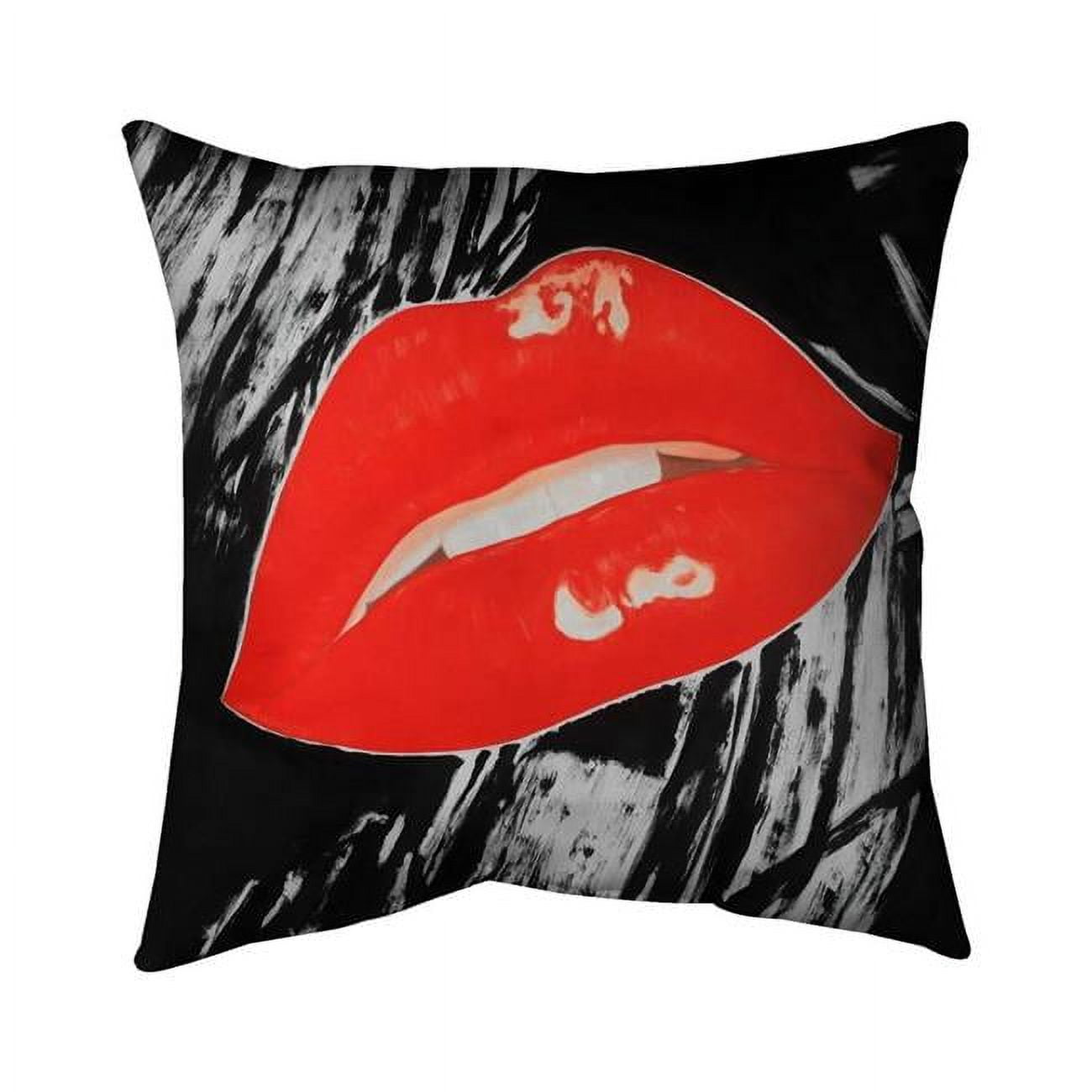 20 x 20 in. Kissable Glossy Lips on A Black Background-Double Sided Print Indoor Pillow