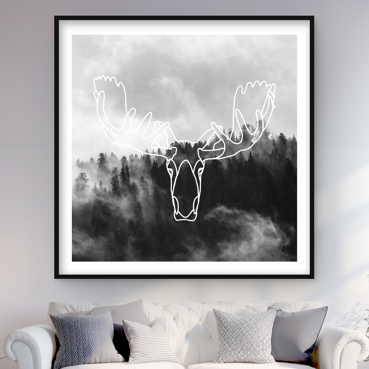 C1FM48482XTVG6 48 x 48 in. Minimalist Moose Head - Rustic Framed Print Wall Art for Home Decor