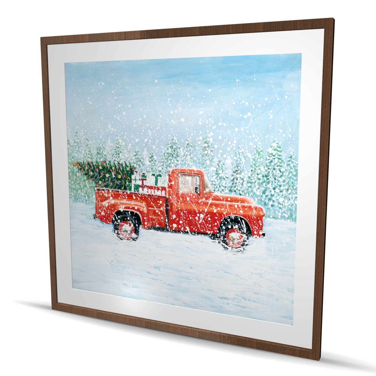 C1FM48483AC3LT 48 x 48 in. Blue Trees Framed Matted Print Wall Art - Christmas Tree Truck Decor