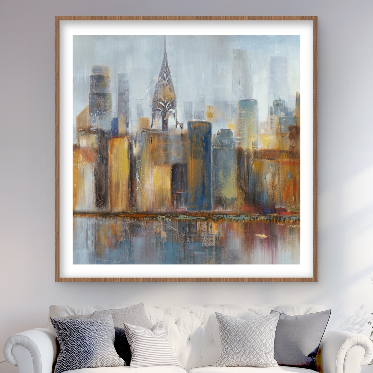 C1FM48483PMDA7 48 x 48 in. Cityscape with Chrysler Building - Blue Modern Framed Print Wall Art
