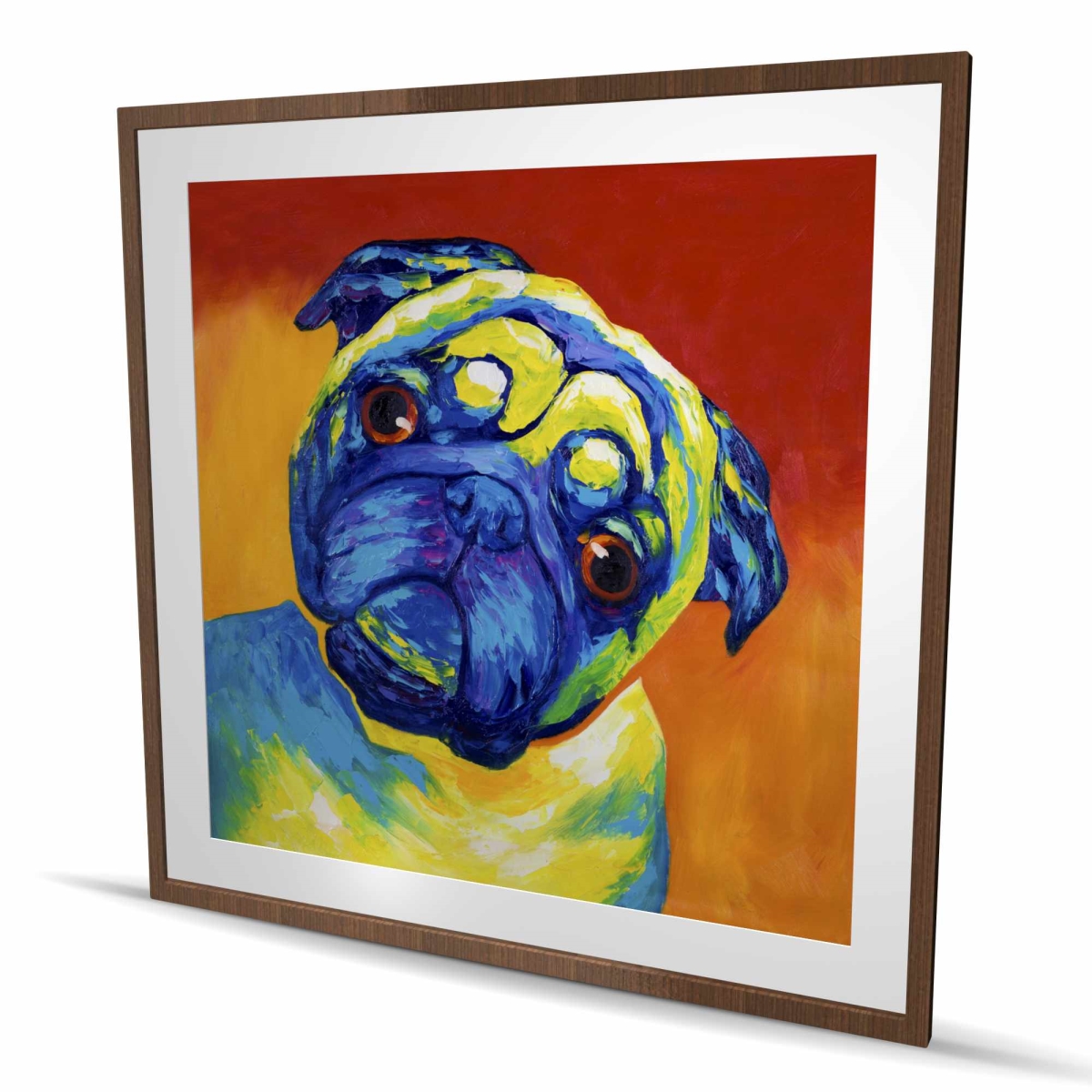 C1FM4848AA6ELP 48 x 48 in. Curious Pug - Framed Matted Print Wall Art - Pets Home Decor Art