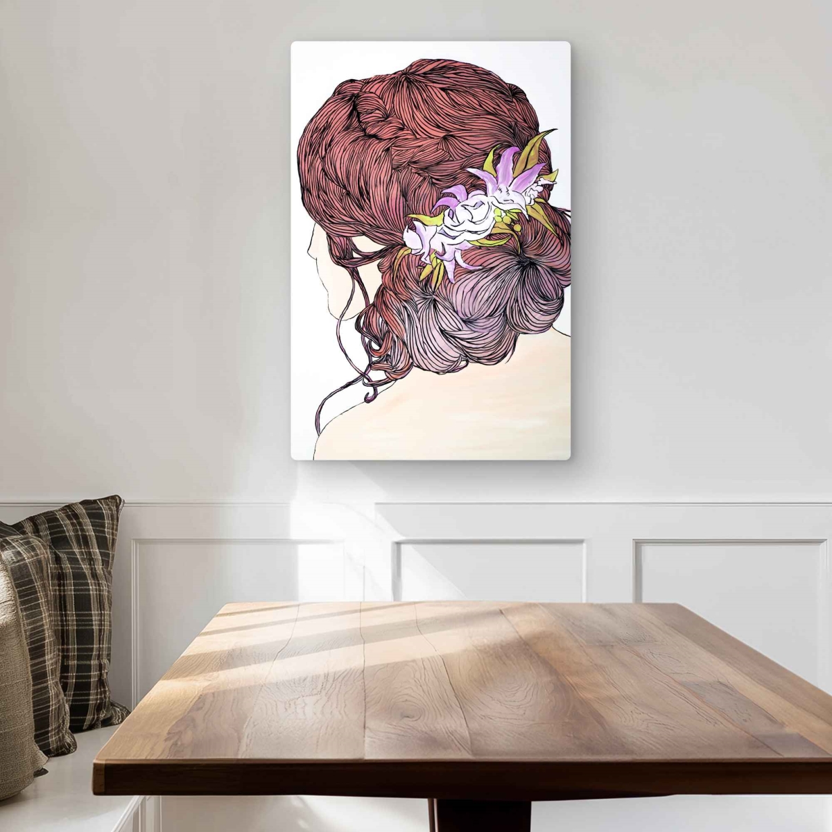 C1MP20306C5F8Y 20 x 30 in. Woman From Behind with Flowers Wall Art - Figurative Metal Print