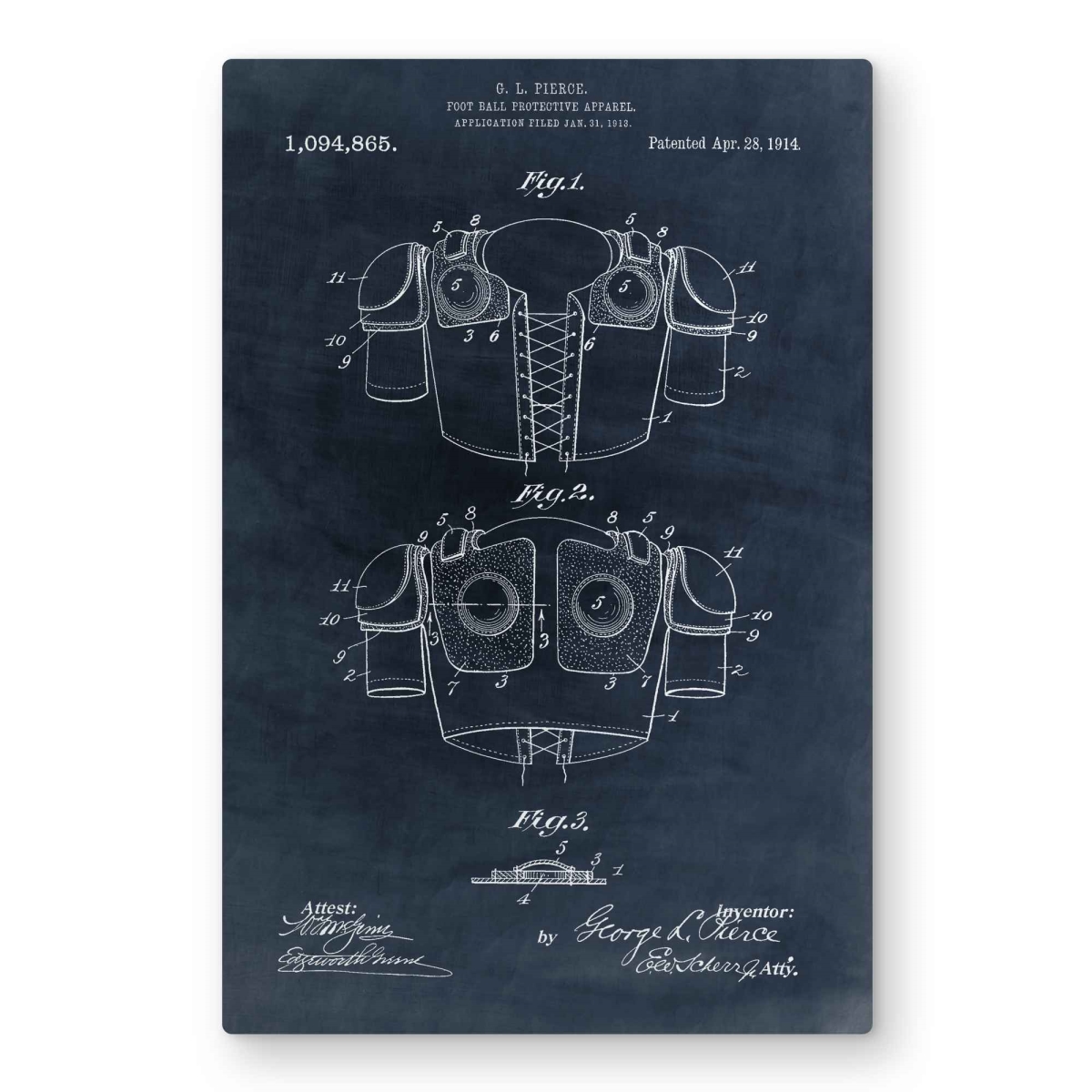 C1MP20306HMTTP 20 x 30 in. Football Protective Apparel Blueprint Wall Art - Blue Metal Print
