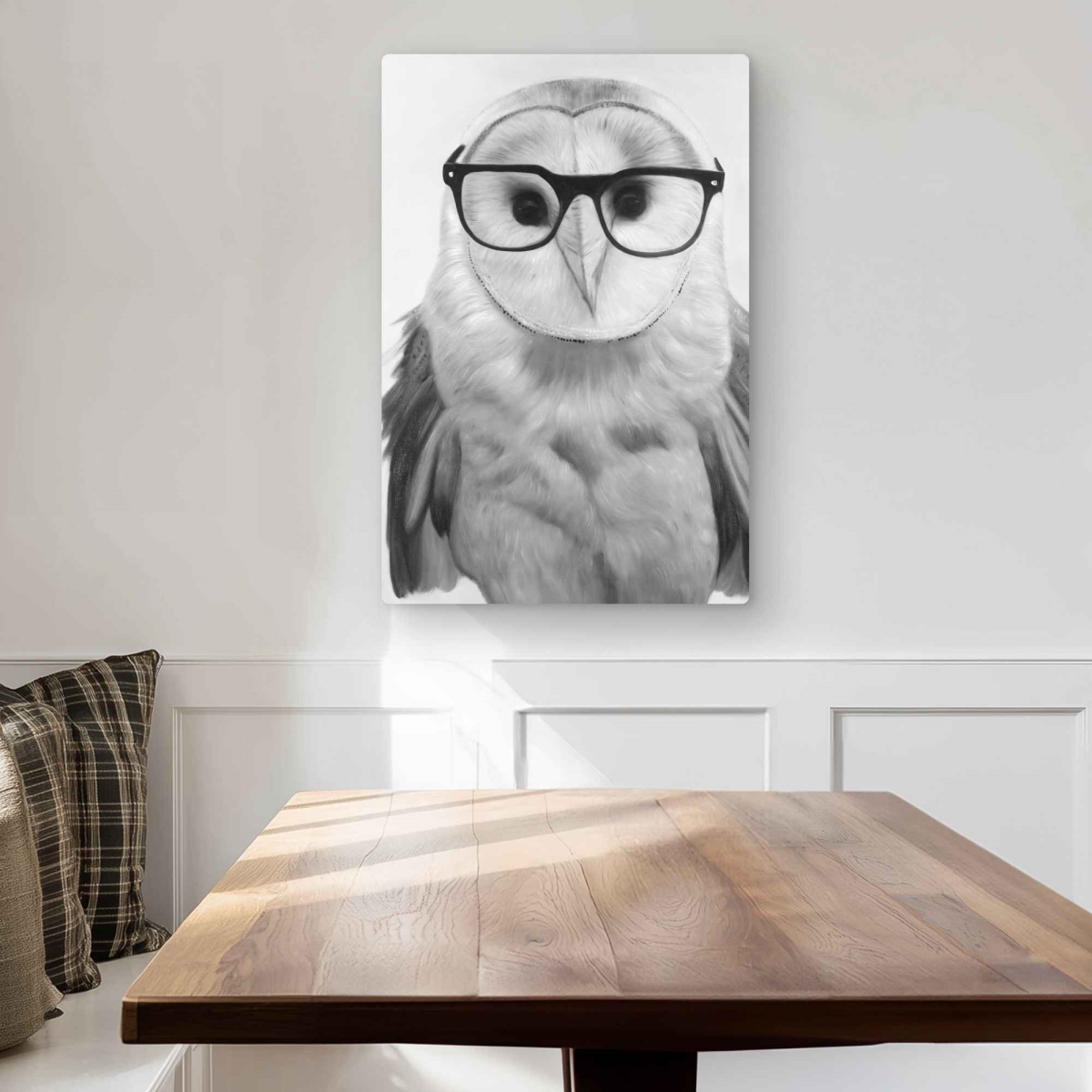 C1MP20306ISNQ2 20 x 30 in. Realistic Barn Owl with Glasses Wall Art - Hyperrealist Wildlife Metal Print