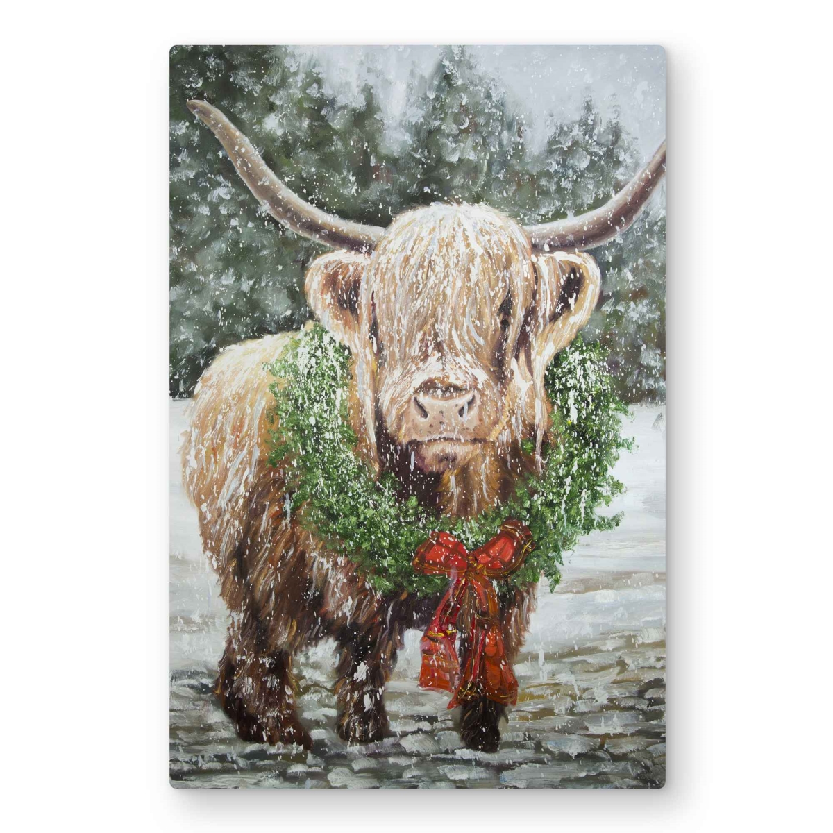 C1MP2030742X8V 20 x 30 in. Highland Christmas Cow - Brown Metal Print Wall Art for Home Decor