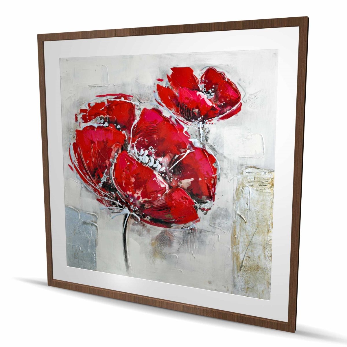 C1FM4848AZZZAN 48 x 48 in. Abstract & Texturized Red Flowers - Gray Framed Print Wall Art