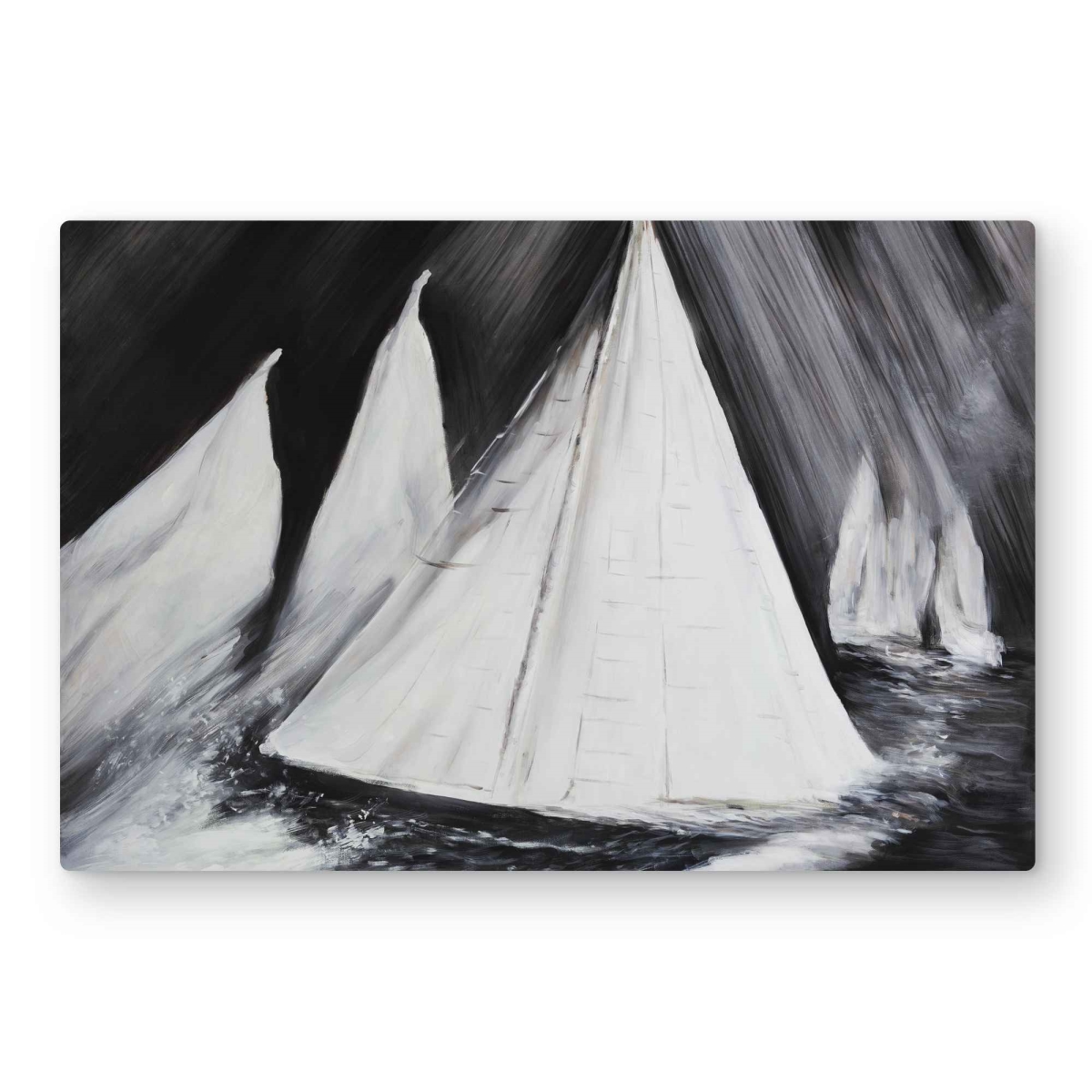 C1MP203078HQF2 20 x 30 in. Grayscale Boats In A Storm Wall Art - Coastal Gray Metal Print Decor