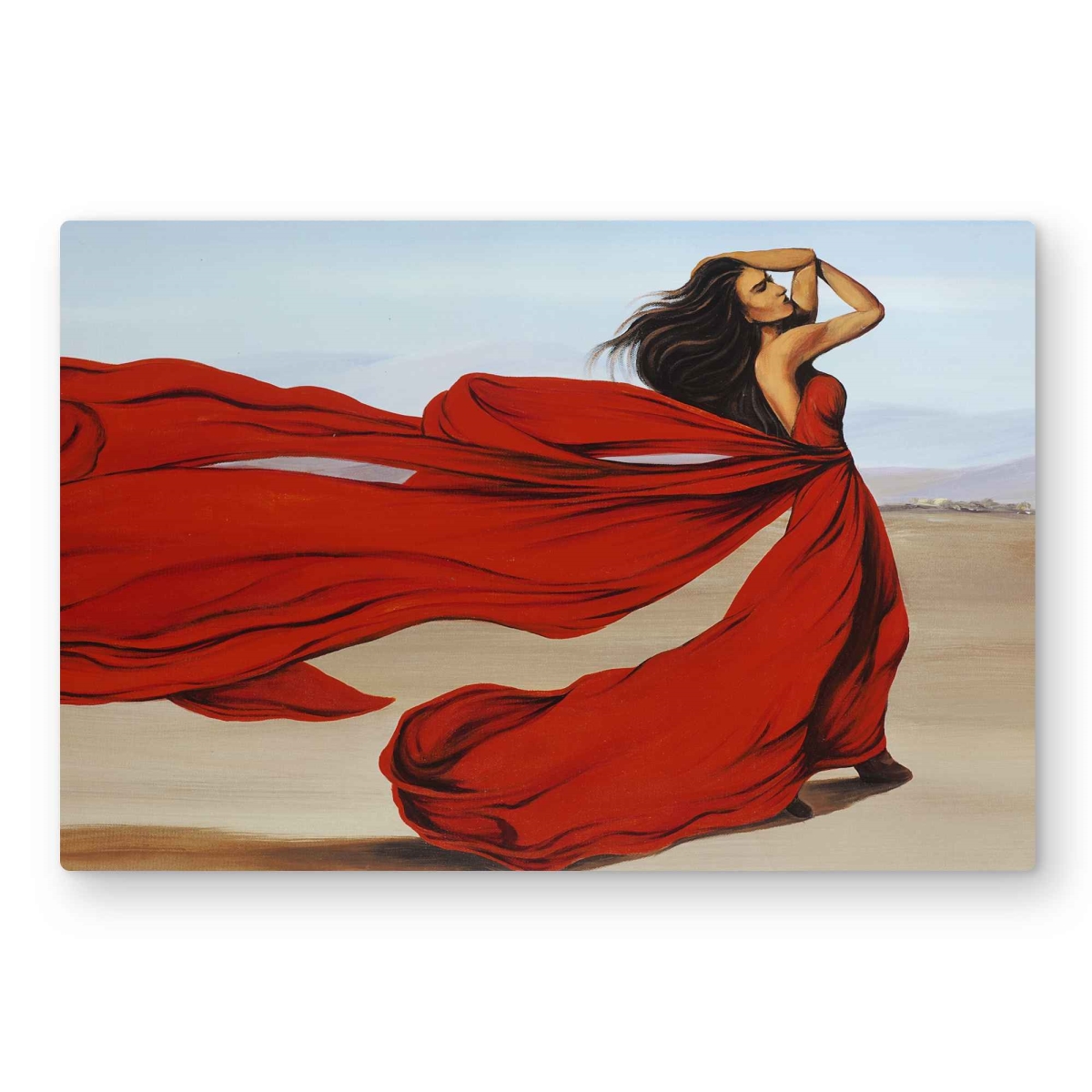 C1MP2030EL3N3T 20 x 30 in. Woman In Long Red Dress - Scenic Metal Print Wall Art for Home Decor