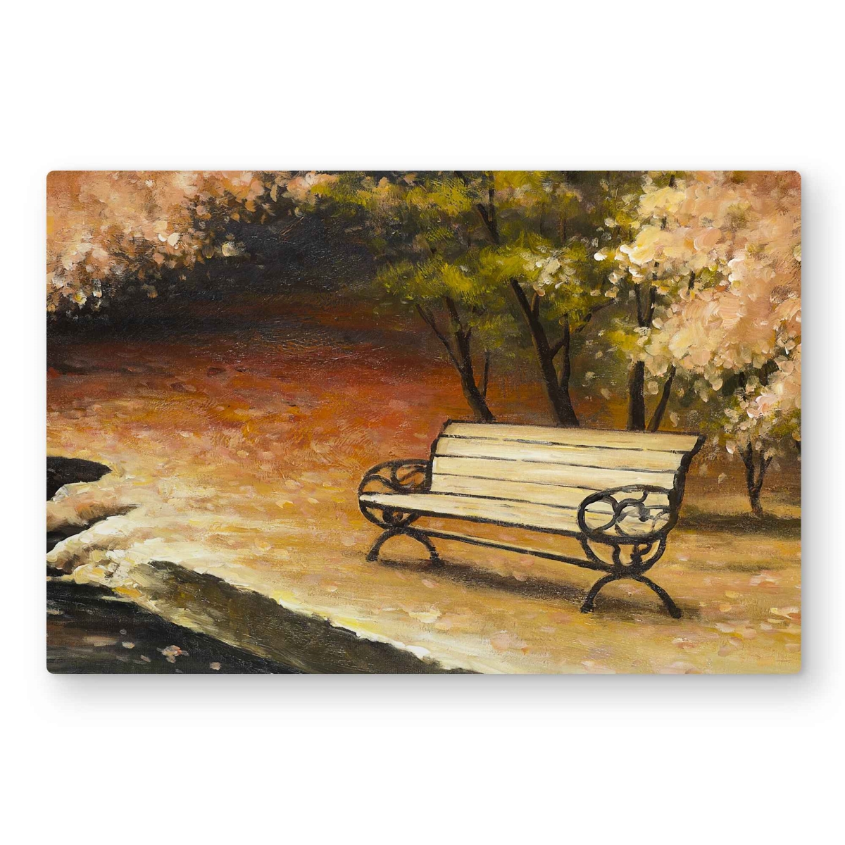 C1MP2030IDS9AE 20 x 30 in. Park Bench by Fall - Trees Contemporary Metal Print Wall Art - Decor