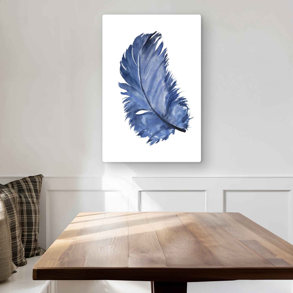 C1MP2030IFXXNT 20 x 30 in. Watercolor Blue Feather Wall Art - Classic Blue Living Room Metal Print