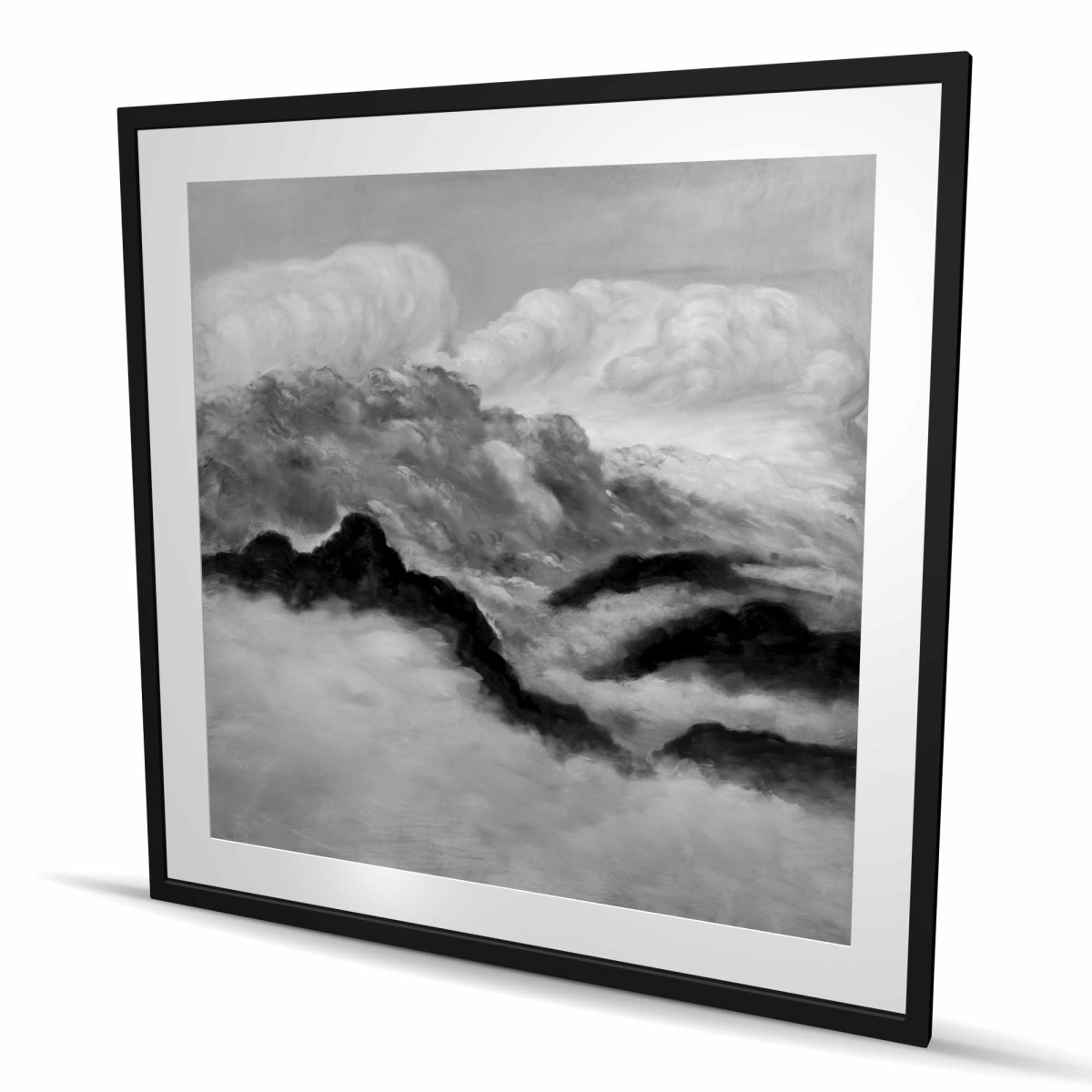 C1FM48487E4E68 48 x 48 in. Gray Clouds - Bathroom Gray Framed Matted Print Wall Art - Home Decor