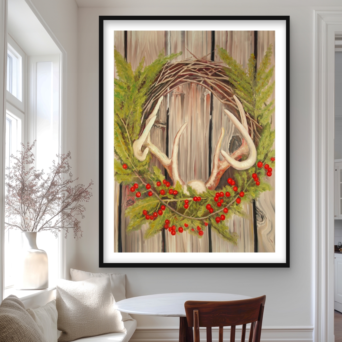 C1FM3648U8TFJE 36 x 48 in. Christmas Wreath with Panache - Rustic Kitchen Framed Print Wall Art