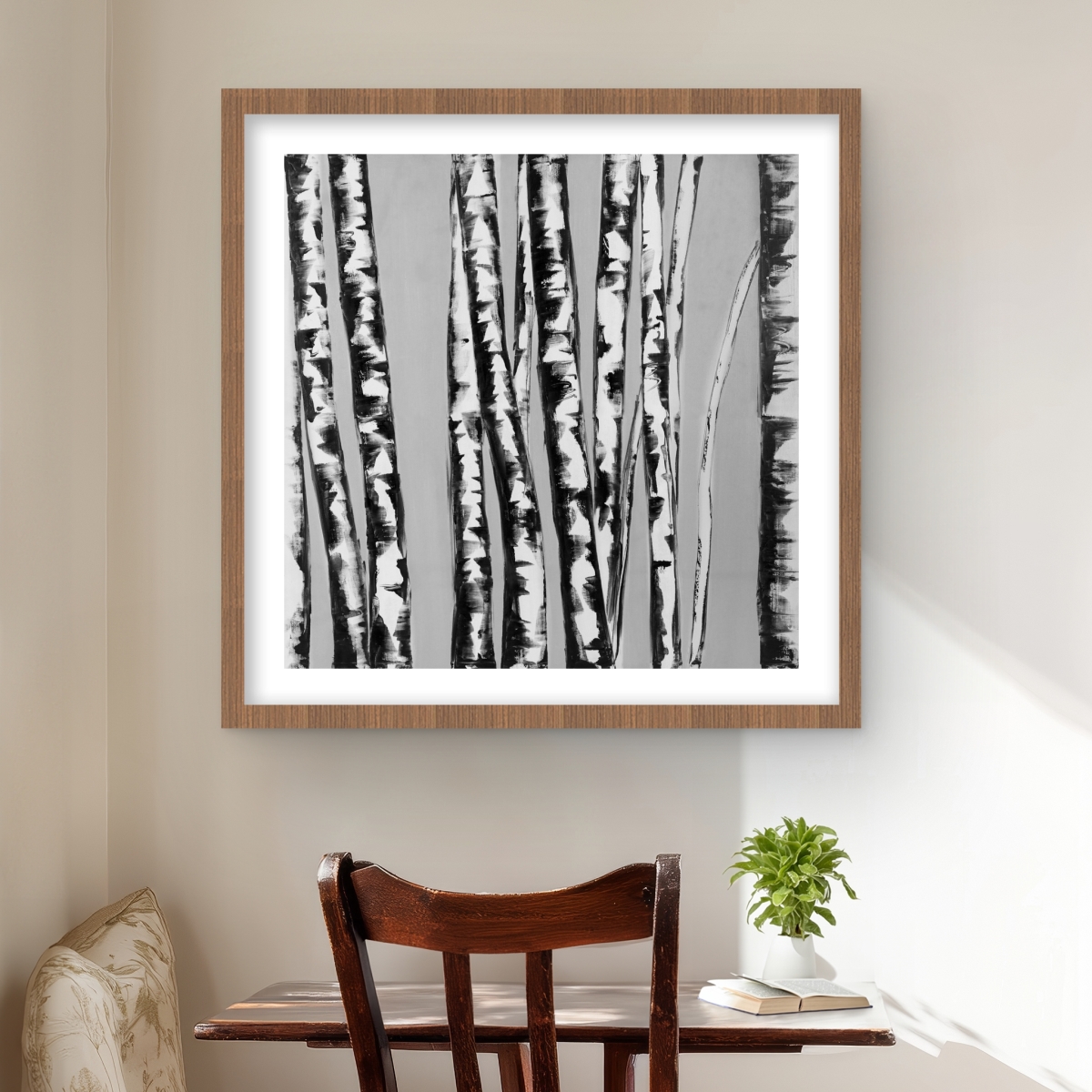 C1FM242486F5K1 24 x 24 in. Birches Intersecting - Trees Bedroom Framed Matted Print Wall Art