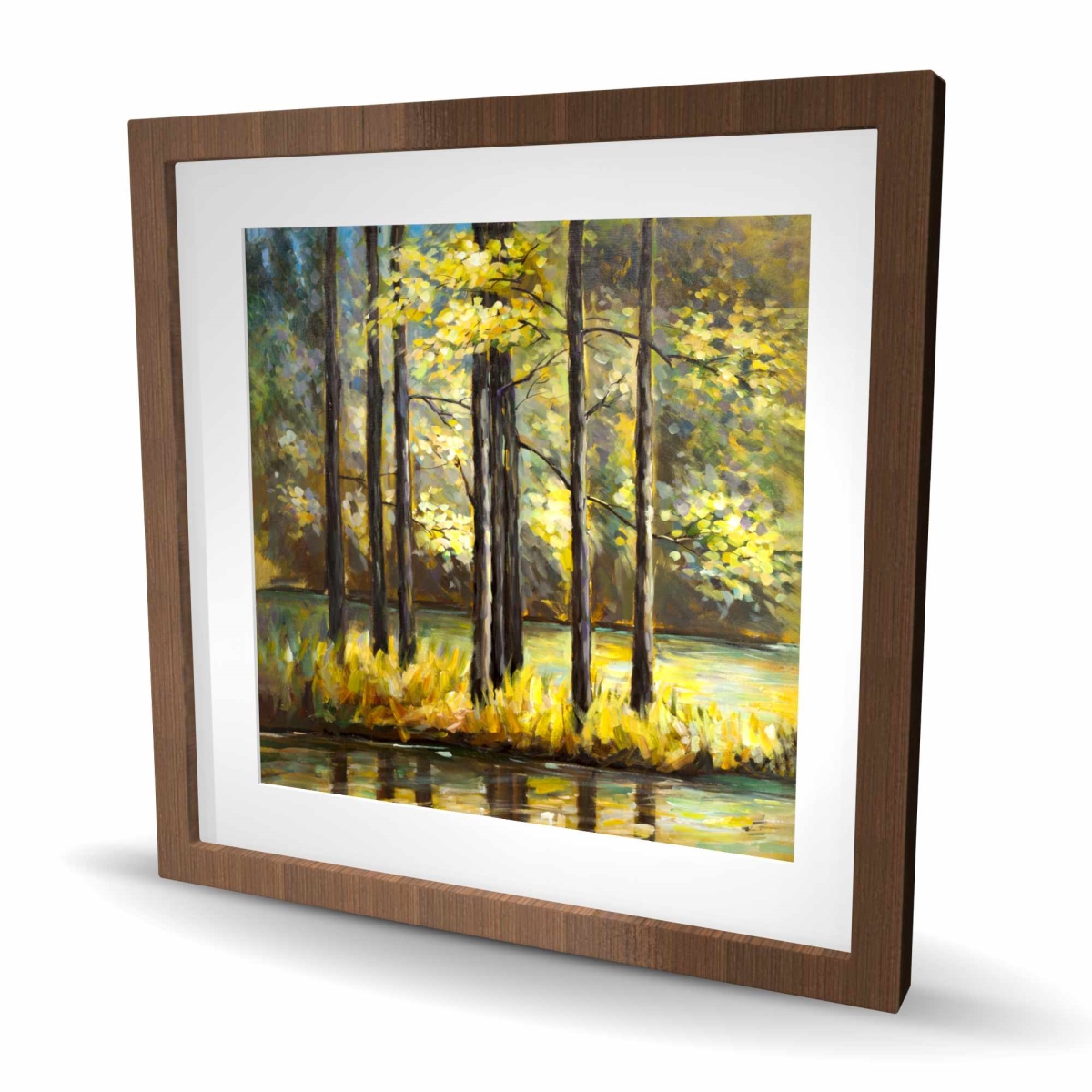C1FM2424IA8QM4 24 x 24 in. Trees in the Middle of the Lake - Yellow Trees Framed Print Wall Art