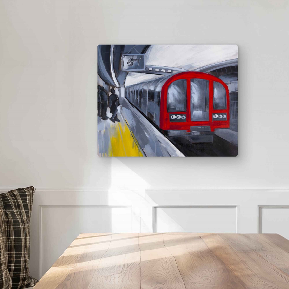 C1MP1620O4DWRF 16 x 20 in. People Waiting Metro - Red Metal Print Wall Art for Home Decor
