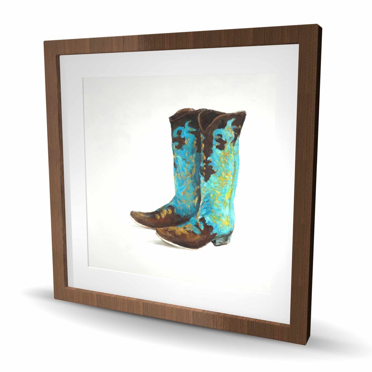 C1FM2424PPSZ1U 24 x 24 in. Blue Cowboy Boots - Still Life Man Framed Print Wall Art - Home Decor
