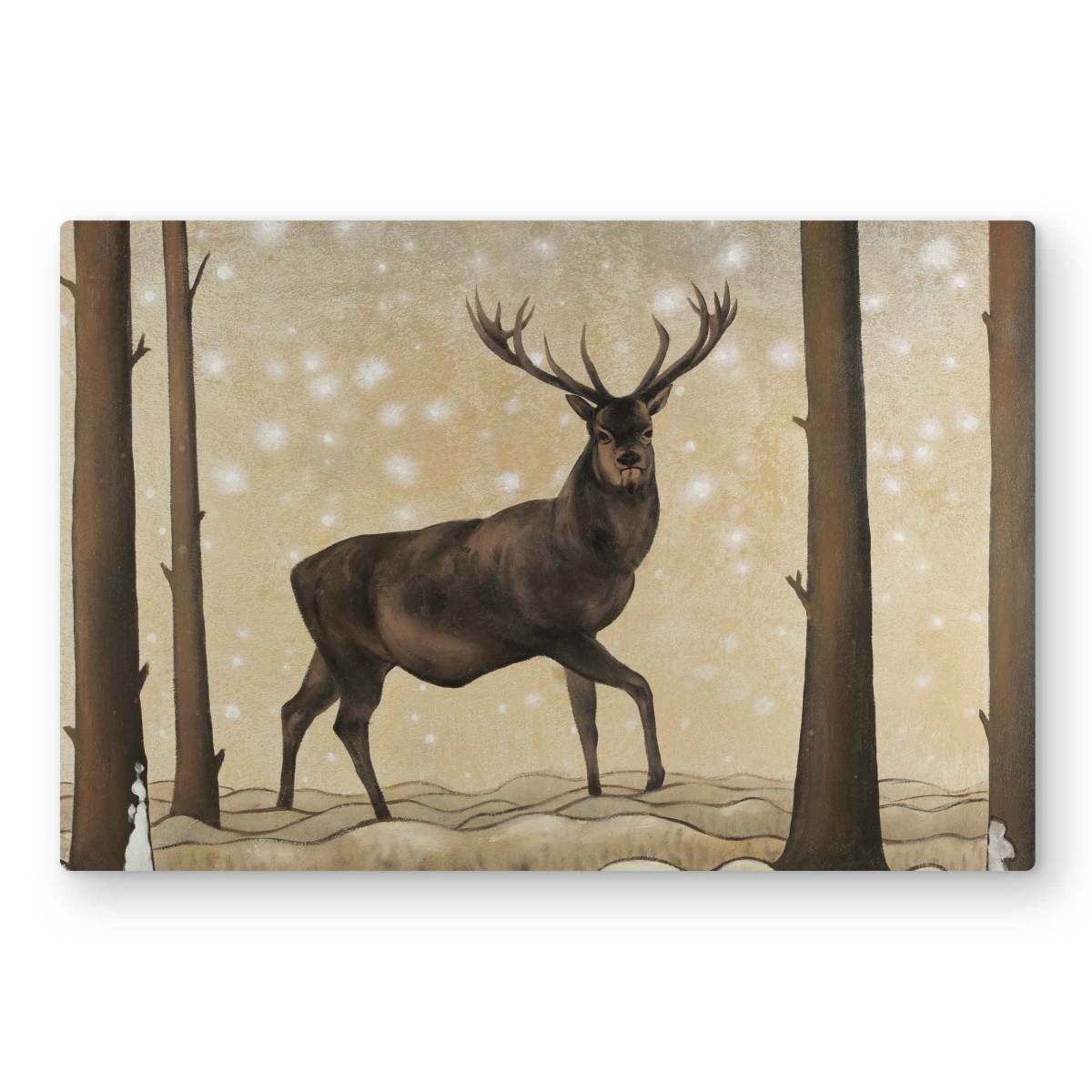 C1MP203004JU97 20 x 30 in. Roe Deer In Winter Landscape Wall Art - Beige Metal Print