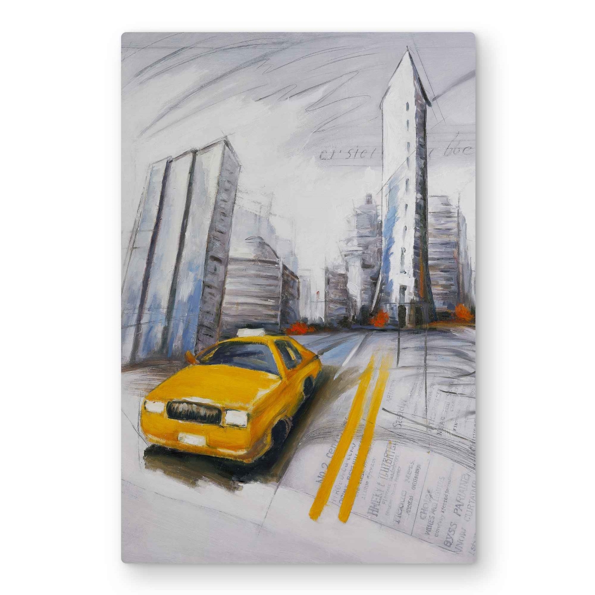 C1MP20300UBVP3 20 x 30 in. Yellow Taxi & City Sketch Wall Art - Illustrative Metal Print Decor