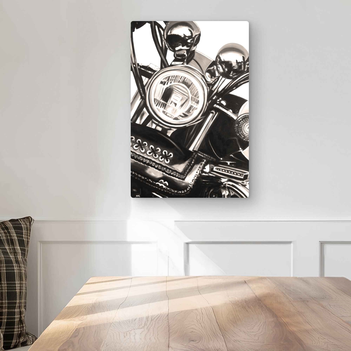C1MP1218VTBDZD Realistic Sepia Motorcycle Wall Art - Office Beige Metal Print Decor - 12 x 18 in.