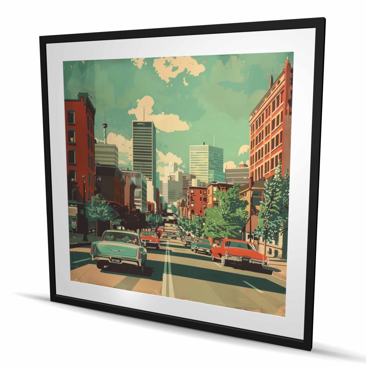 C1FM4848GTE8AS 48 x 48 in. On Route - Red Framed Matted Print Wall Art - Home Decor Art Piece