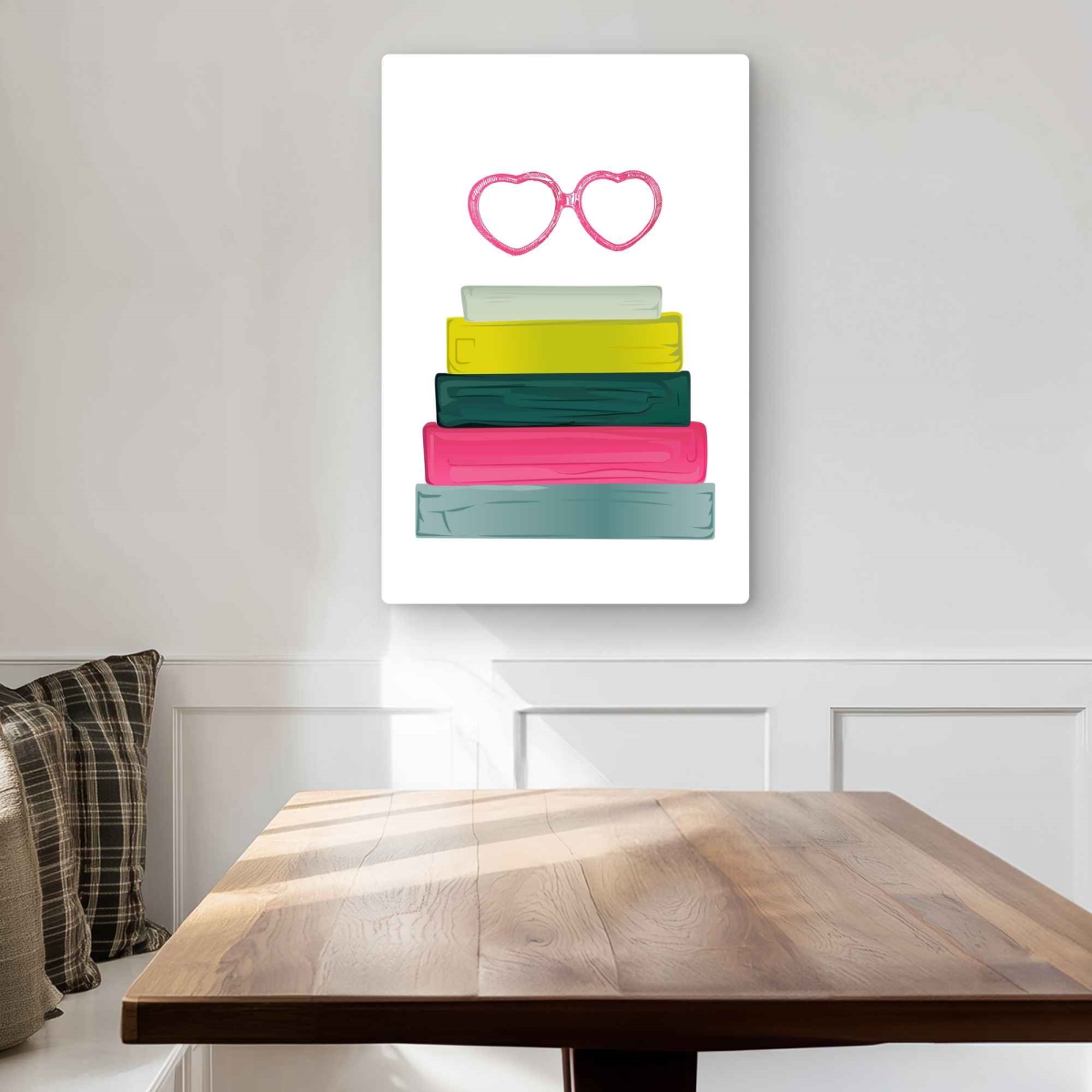 C1MP2030DG00XS 20 x 30 in. Heart Shape Glasses with Books Wall Art - Metal Print Home Decor