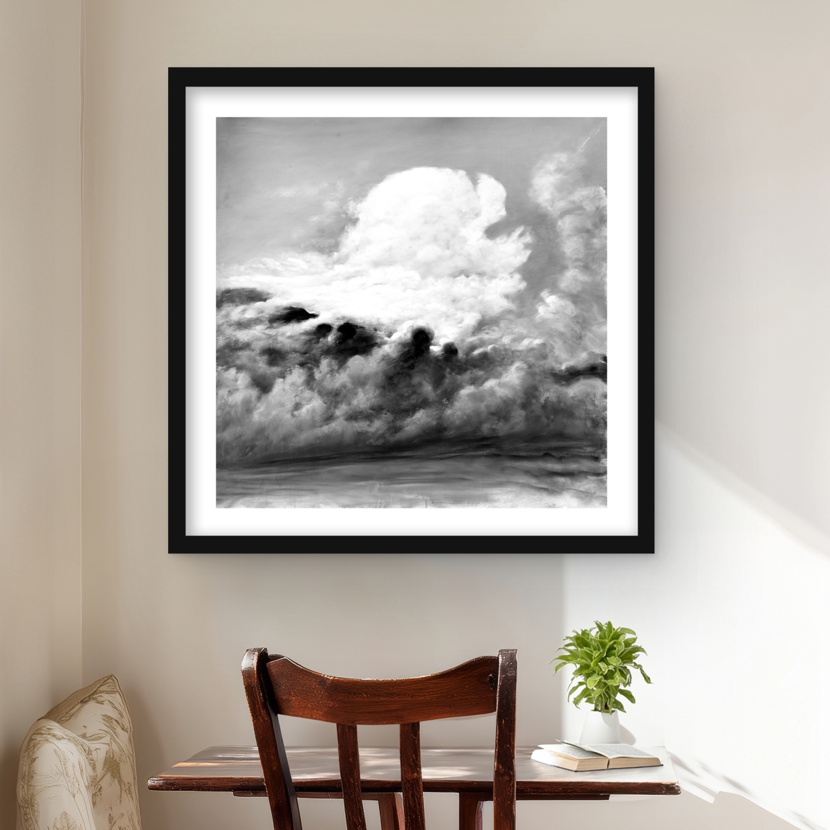 C1FM24245TCHB2 24 x 24 in. Clouds - Bathroom Mountains Framed Matted Print Wall Art - Home Decor